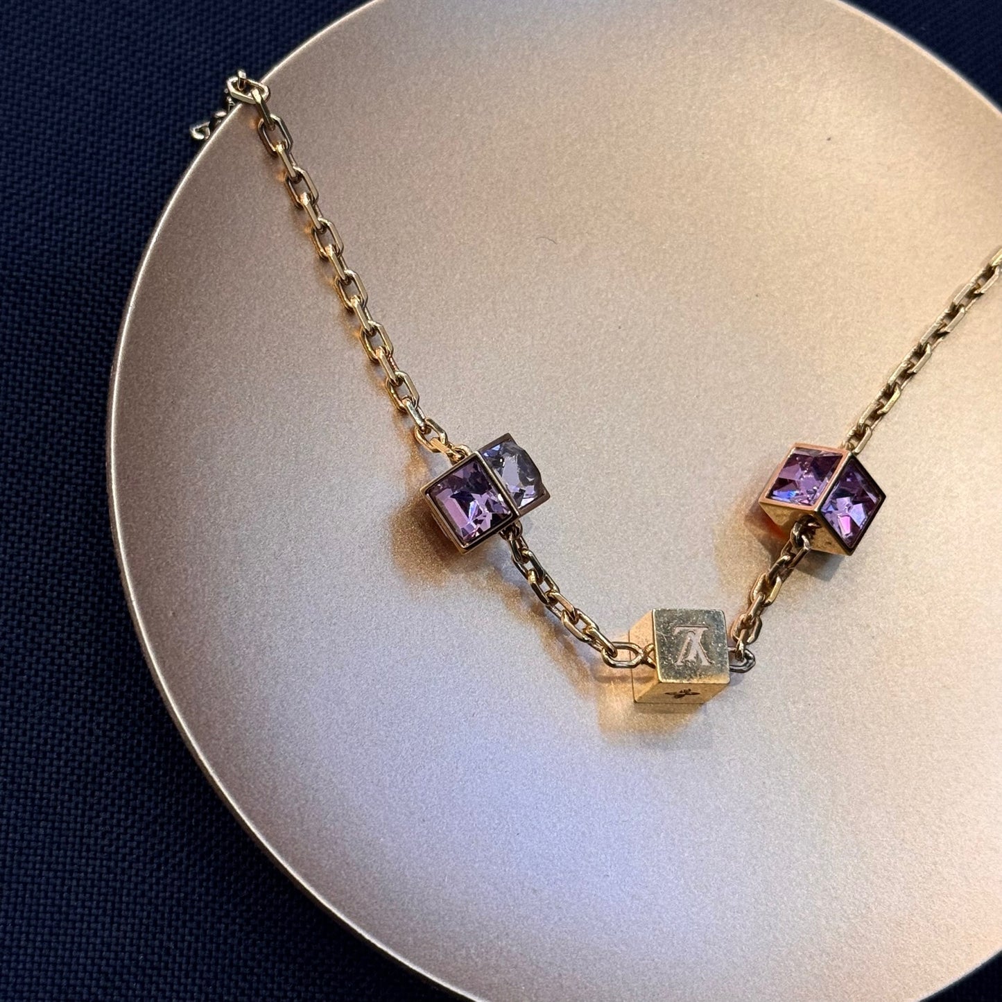 Vintage Louis Vuitton Purple Crystal Two-Tone Adjustable Necklace