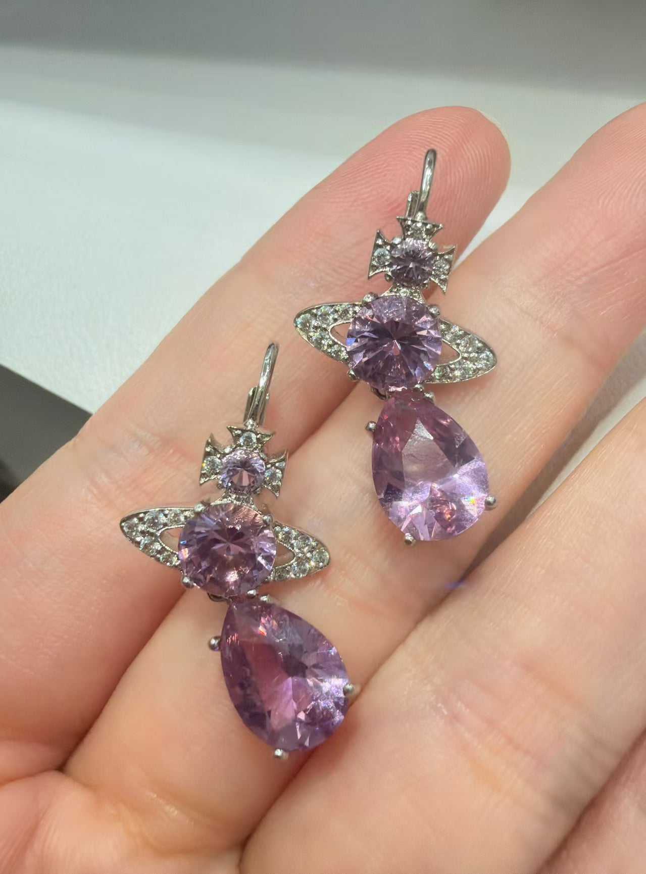 Vivienne Westwood Pink Crystal Orb Drop Earrings