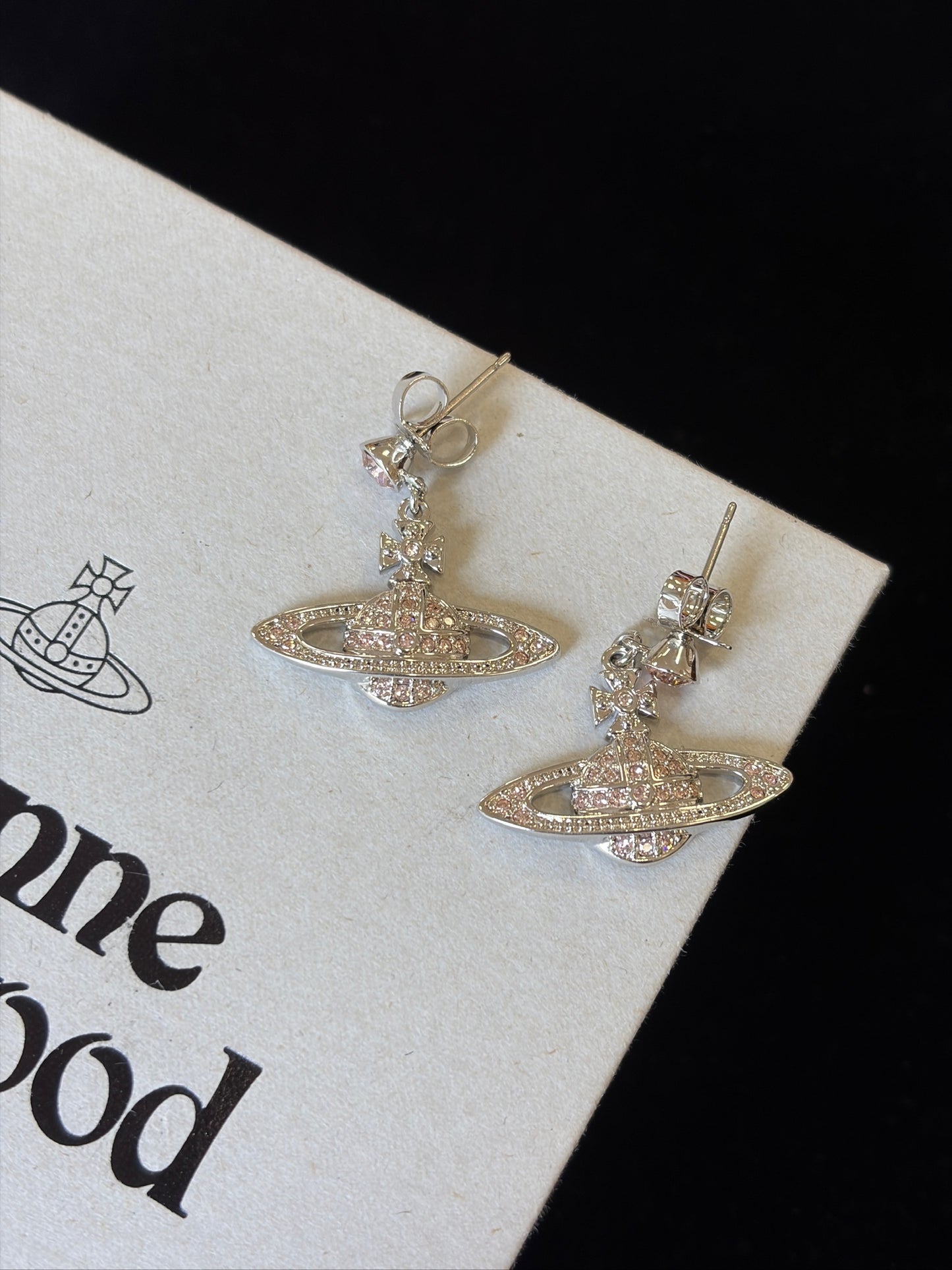 Vivienne Westwood Pink Crystal Orb Drop Earrings – Silver Tone