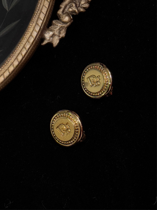 Dior 1980S Gold D Logo Ear Clips