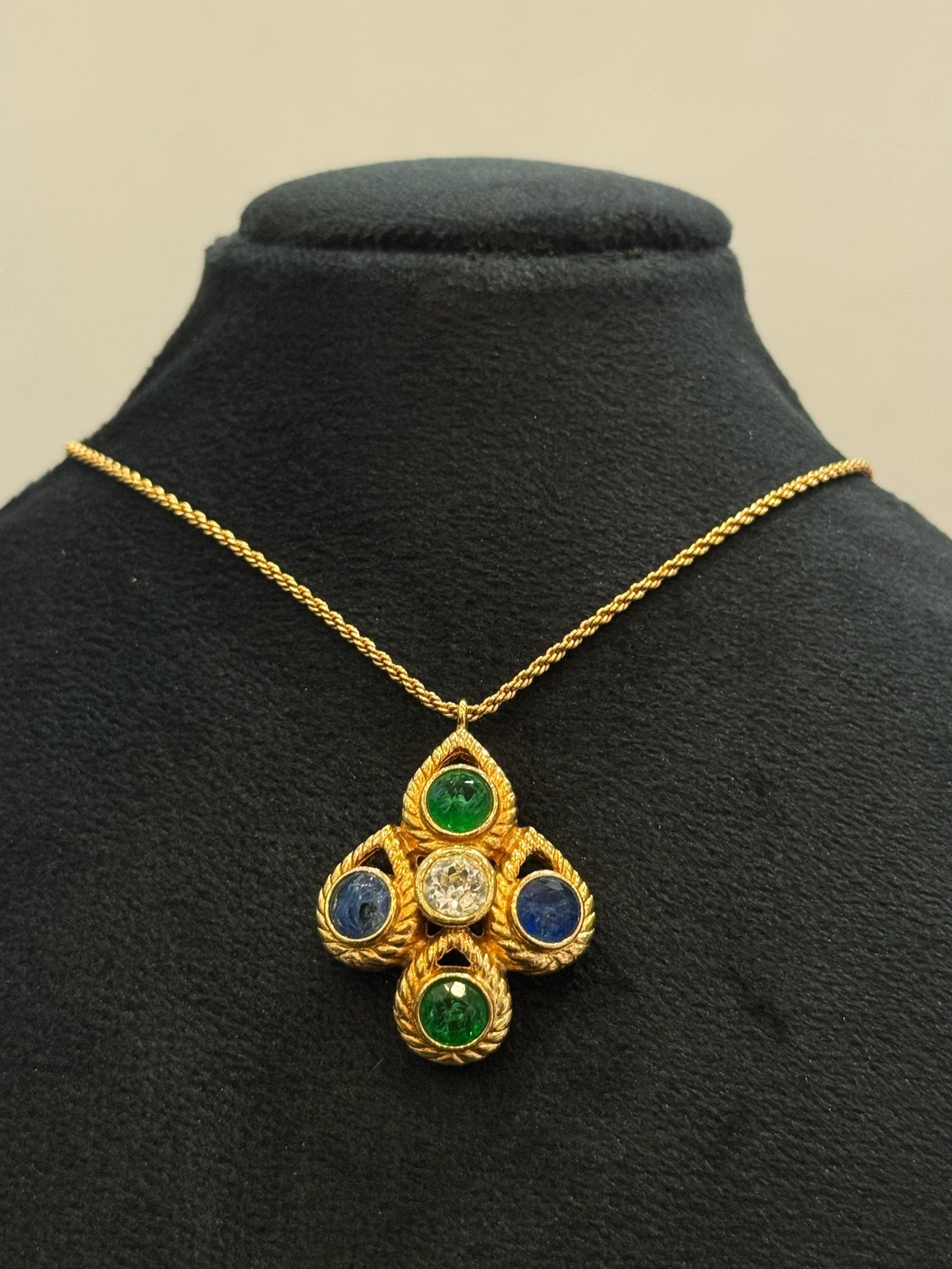 Vintage Dior Renaissance Cabochon Cross Pendant Necklace