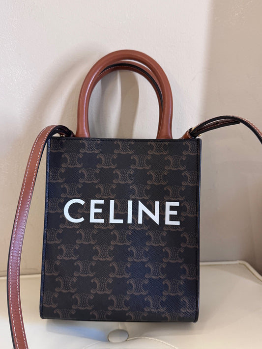Celine Triomphe Canvas Mini Vertical Cabas Tote Bag