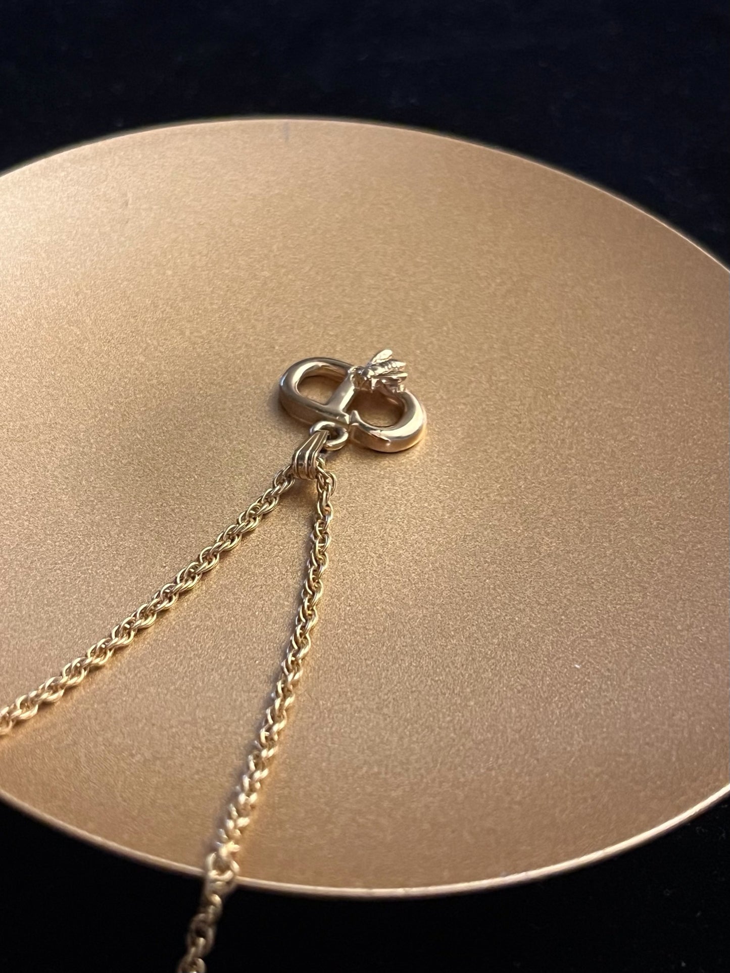 Vintage Dior Gold CD Logo Bee Charm Necklace