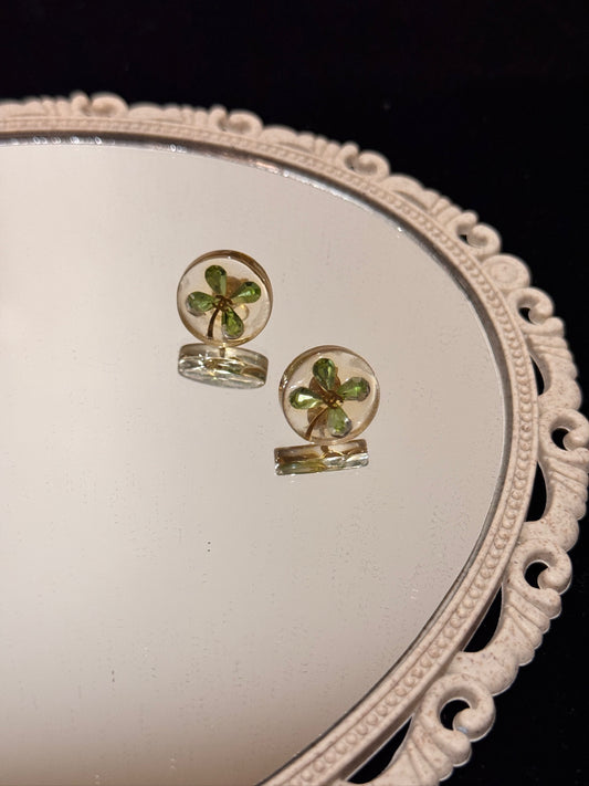 Chanel Green Clover Transparent Stud Earrings