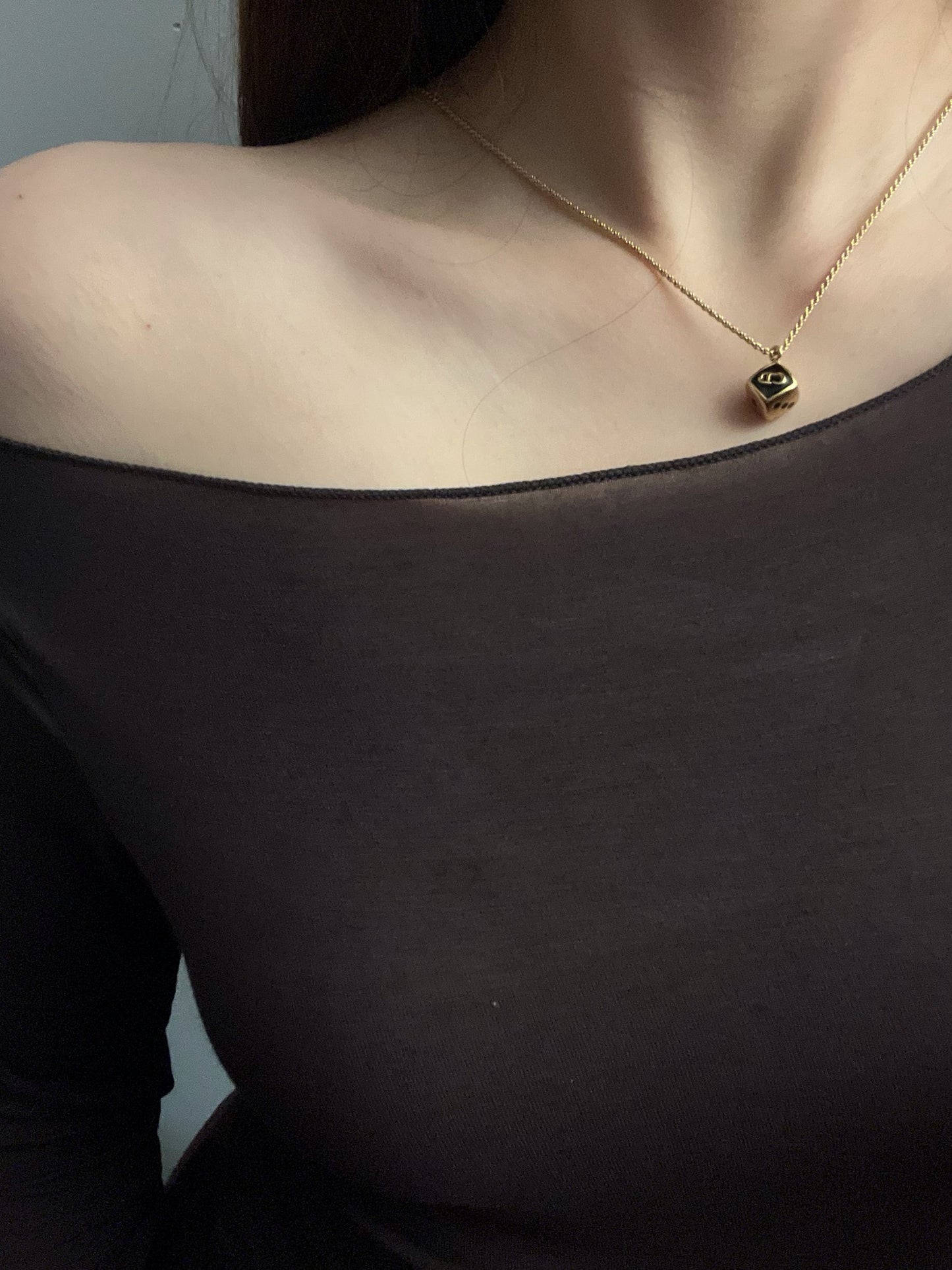Vintage Dior Black & Gold Dice Pendant Necklace