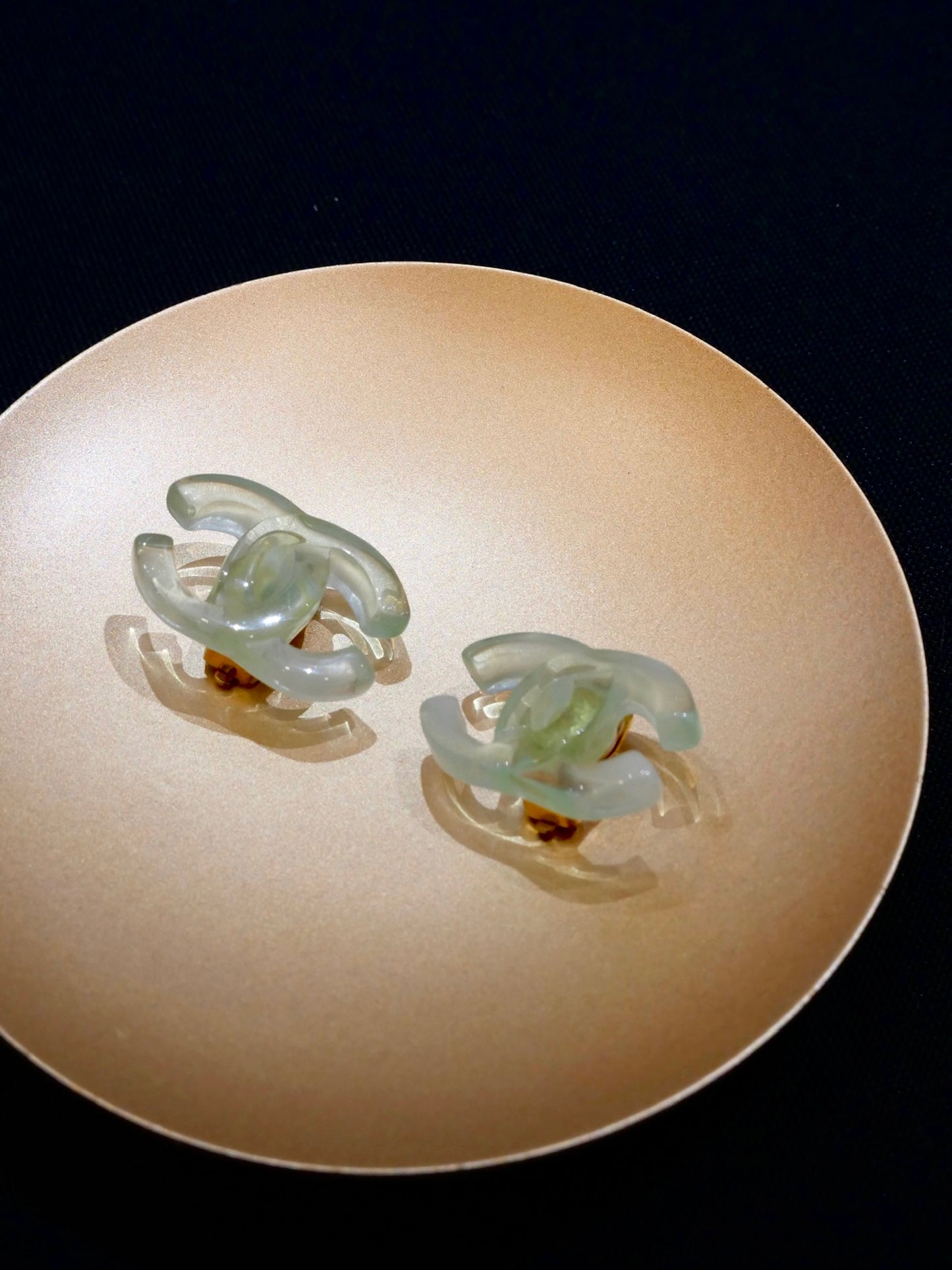 Chanel 2001 Mint Green Translucent CC Clip-On Earrings