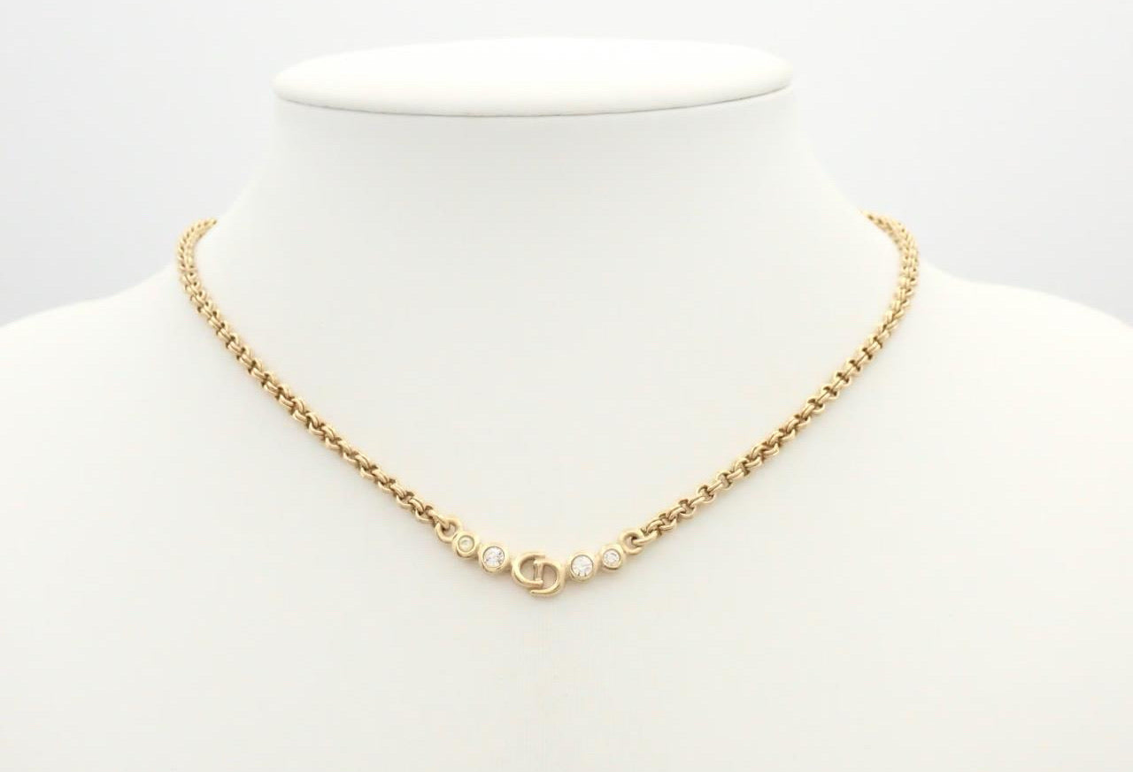 Dior Gold-Tone CD Crystal Choker Necklace