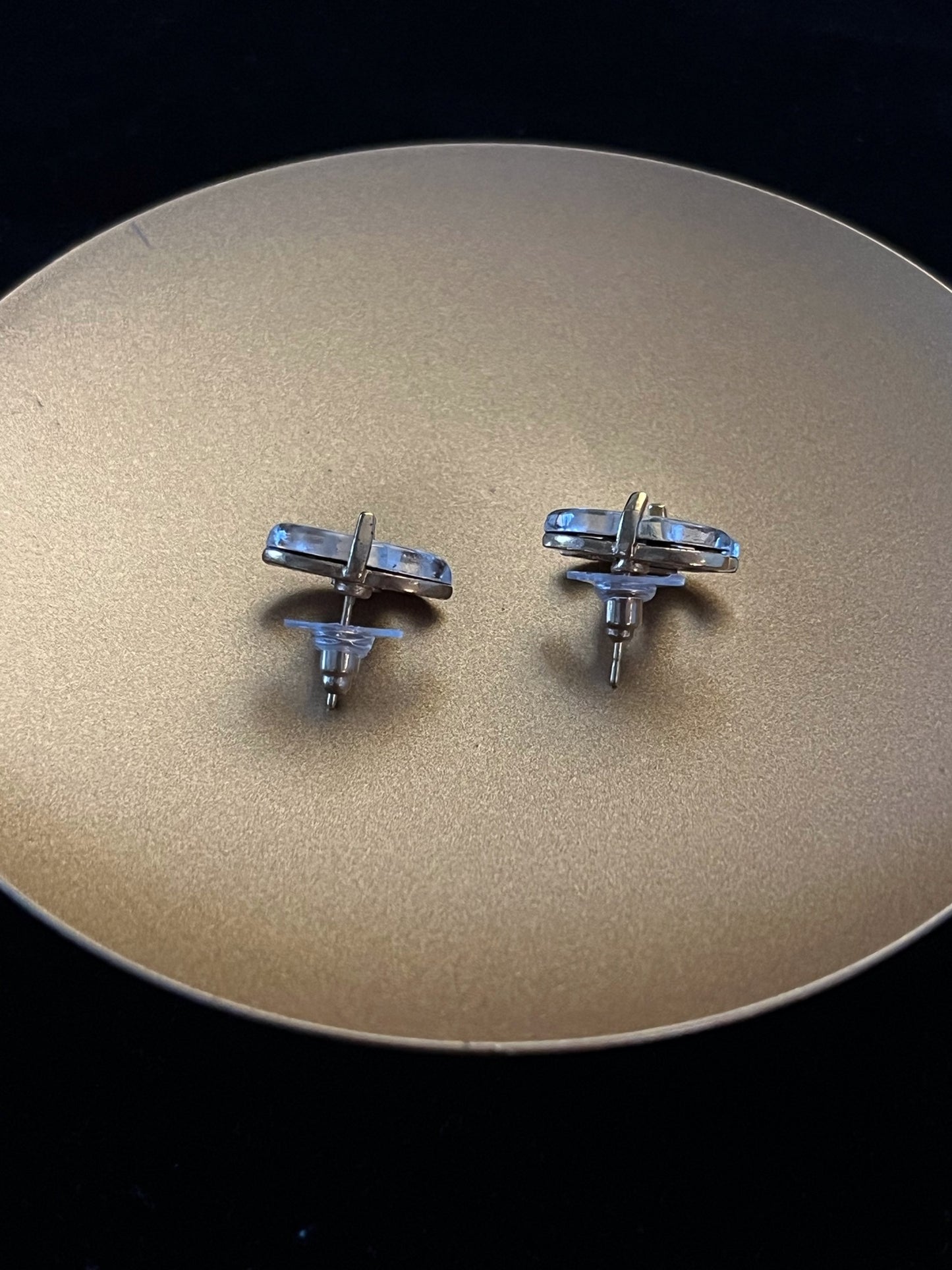 Chanel 2002 Transparent CC Plated Gold Stud Earrings