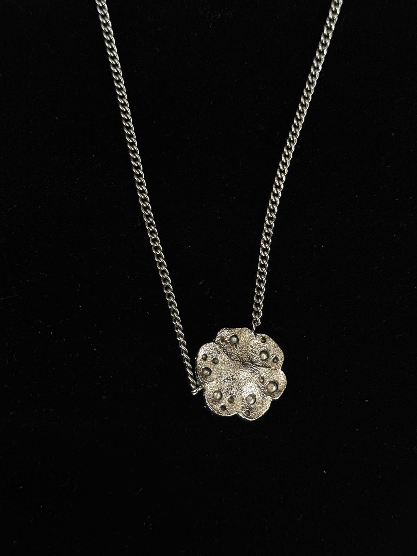 Chanel Vintage “Silver Camellia” Crystal Pendant Necklace