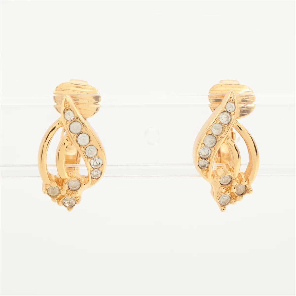 Vintage Dior Gold Leaf Crystal Double Hoop Ear Clips