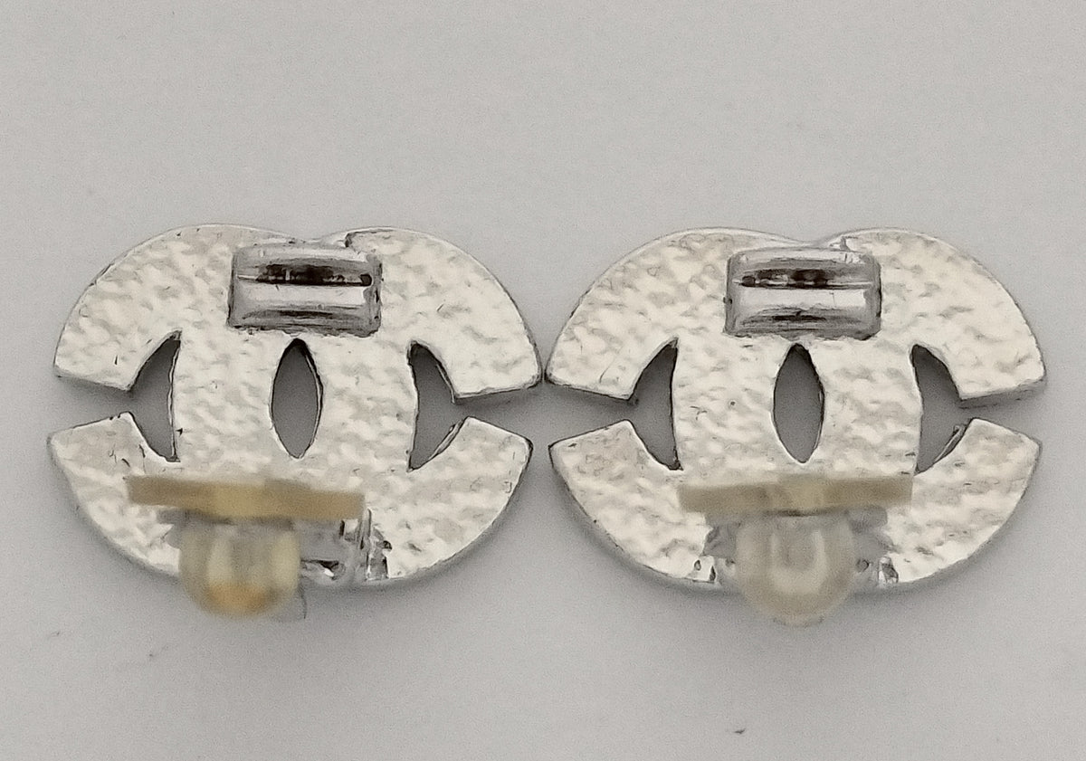 Chanel 2001 Diamanté Oval CC Clip-on Earrings