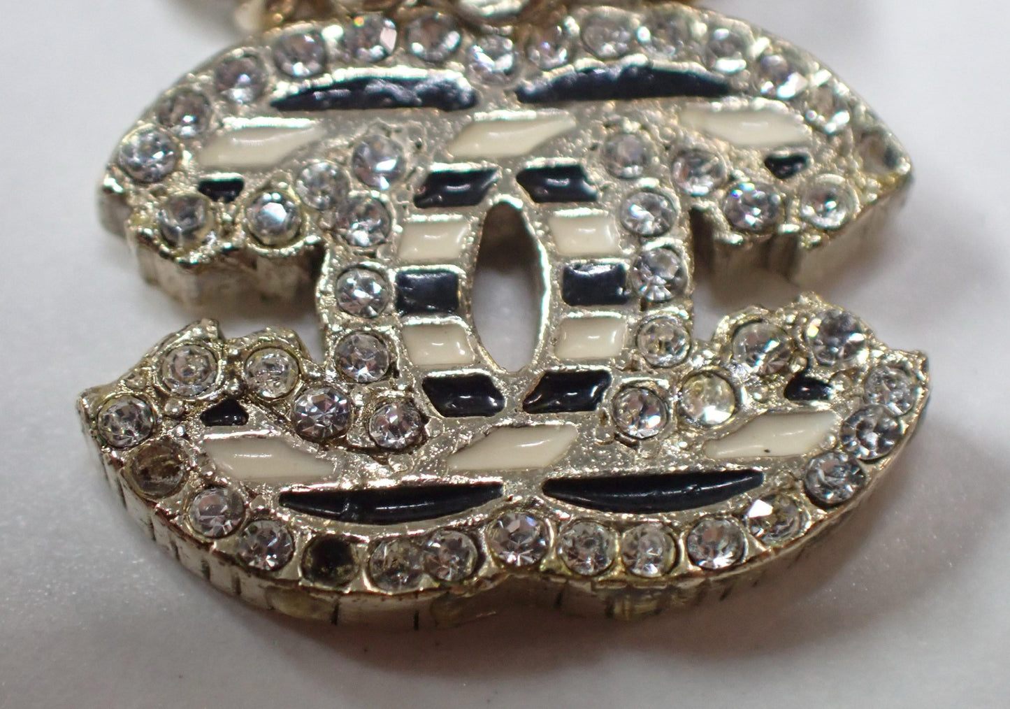 Chanel 2008 Black & White Crystal-Edged CC Necklace