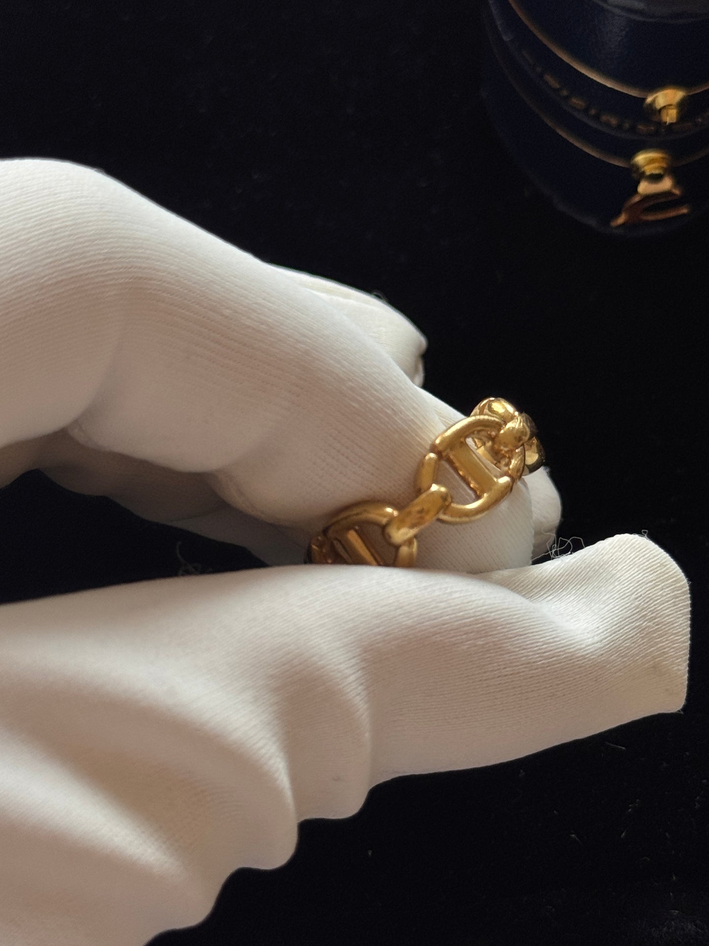 Christian Dior 2020s "Anchor Chain" CD Navy Gold-Finish Chain Link Ring