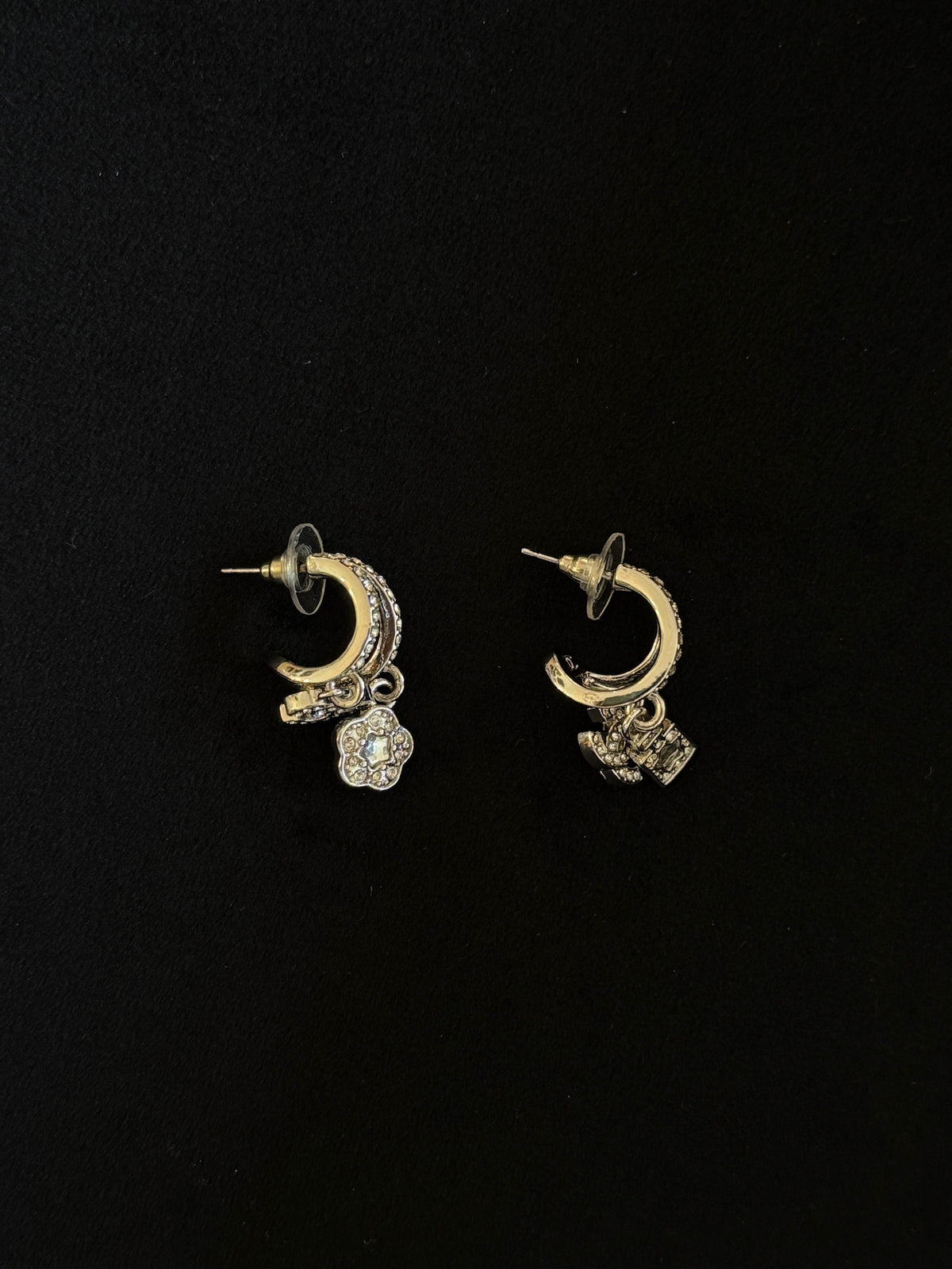 Chanel Crystal CC Charm Hoop Earrings