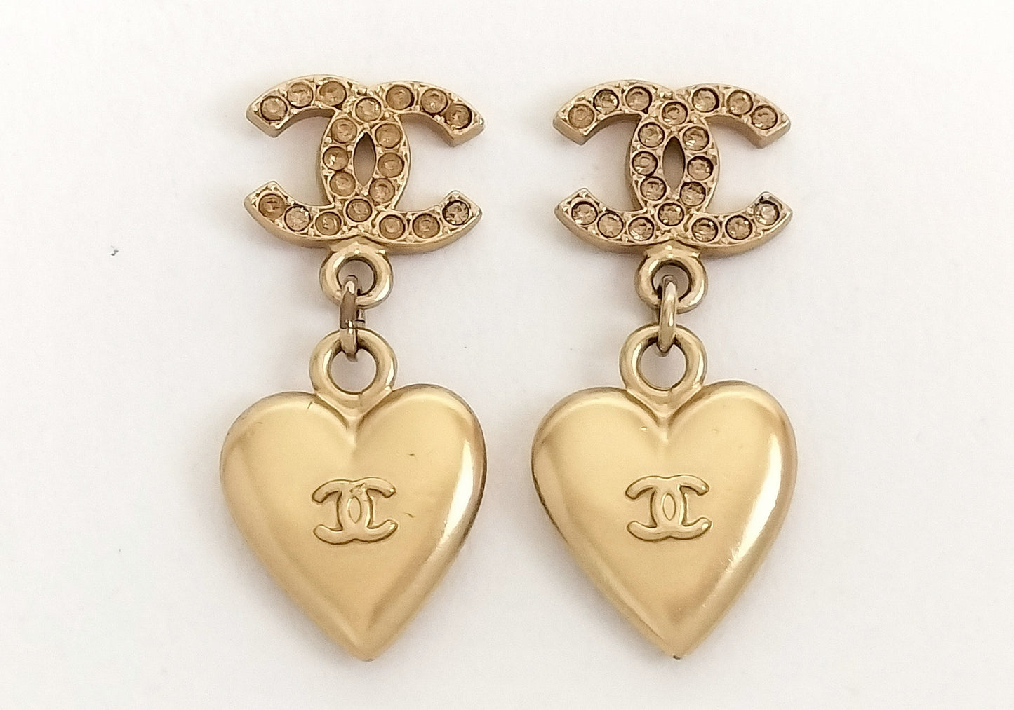 Chanel CC Crystal Heart Drop Earrings