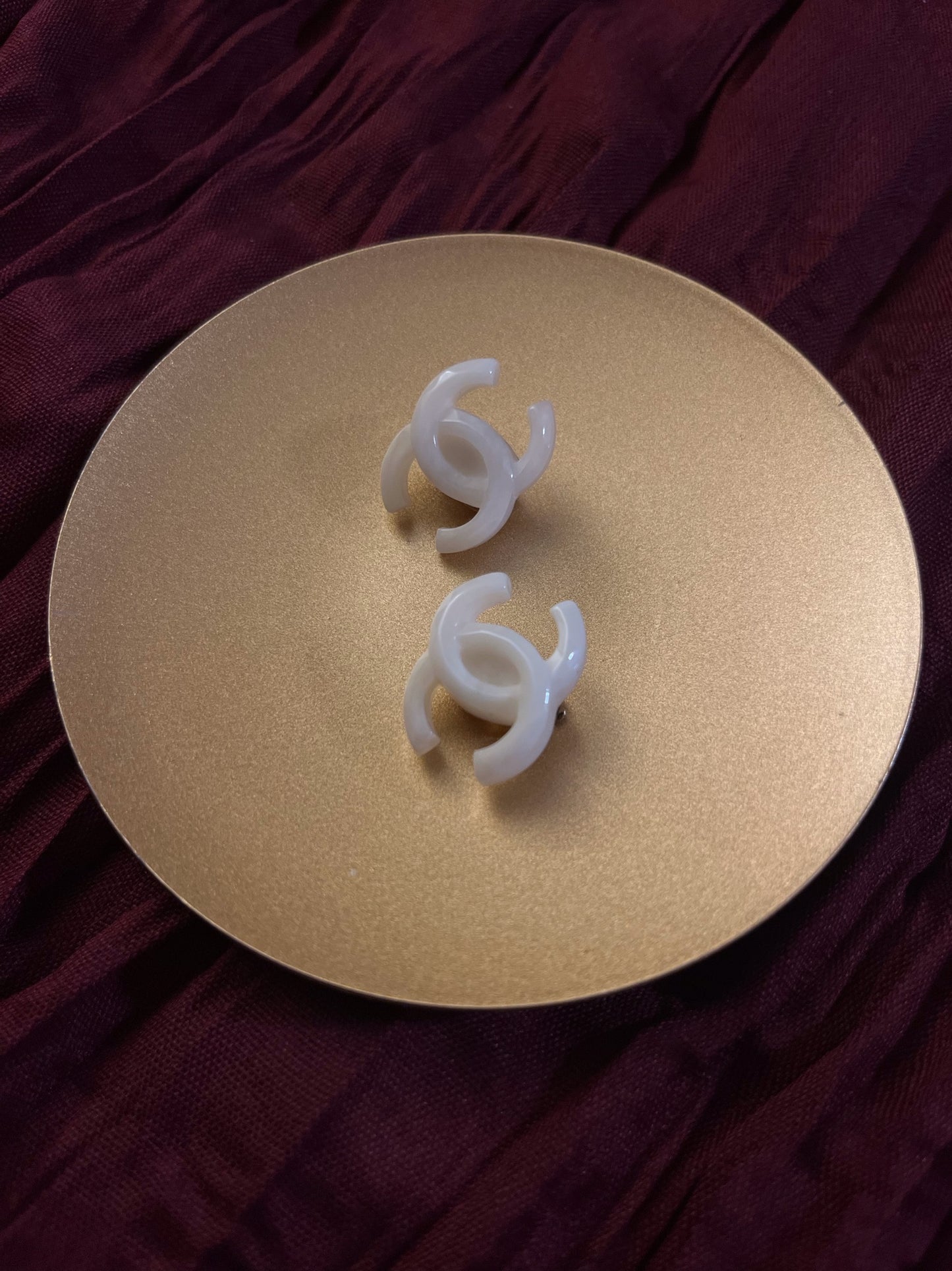 Chanel 2002 Milky White Faux Jade CC Clip-On Earrings