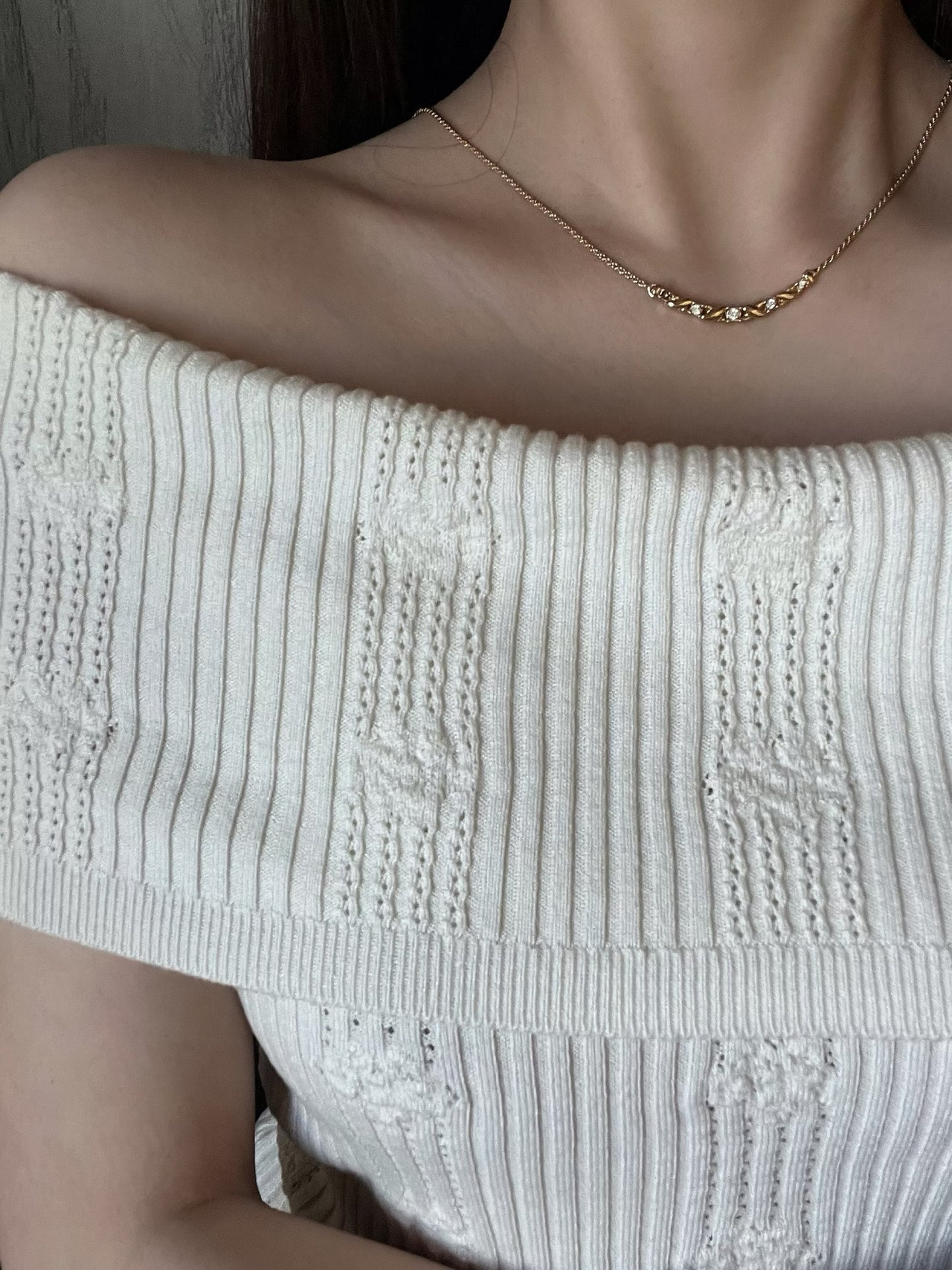 Vintage Dior Smiling Chain Crystal Necklace (Gold Tone)