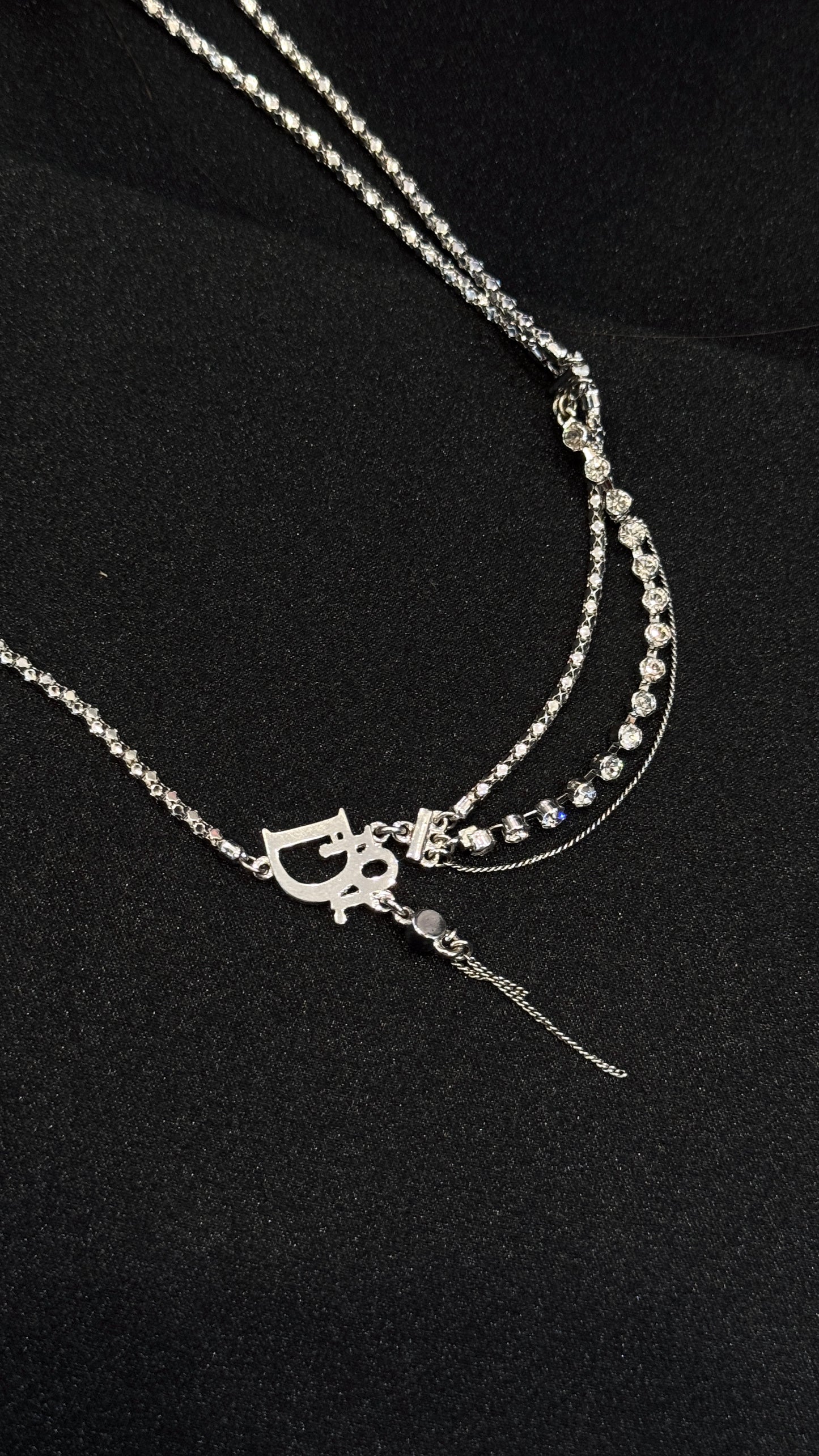 Dior Vintage 2010s Draped Crystal CD Statement Necklace