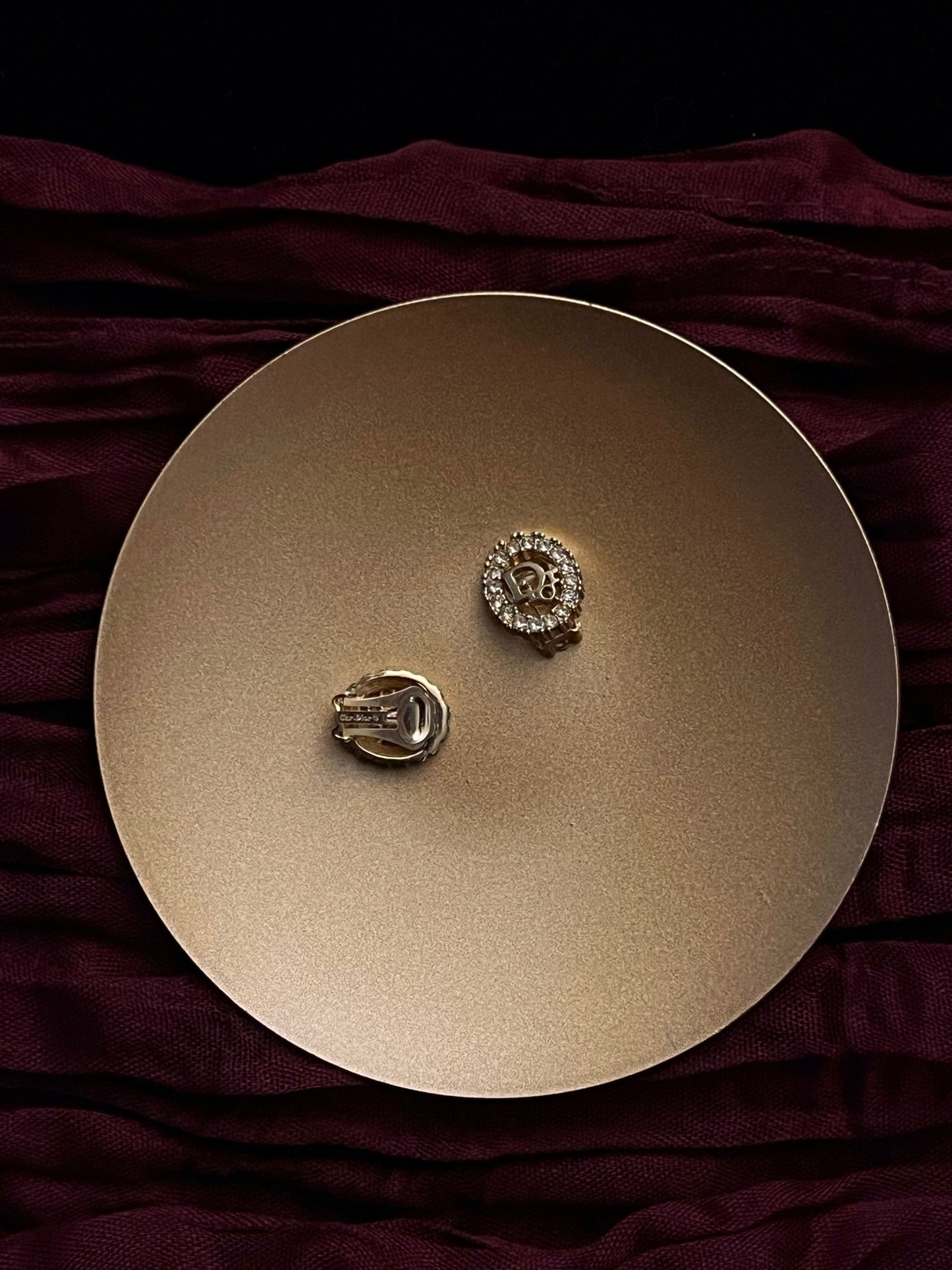 Vintage Dior Gold Pavé CD Logo Ear Clips