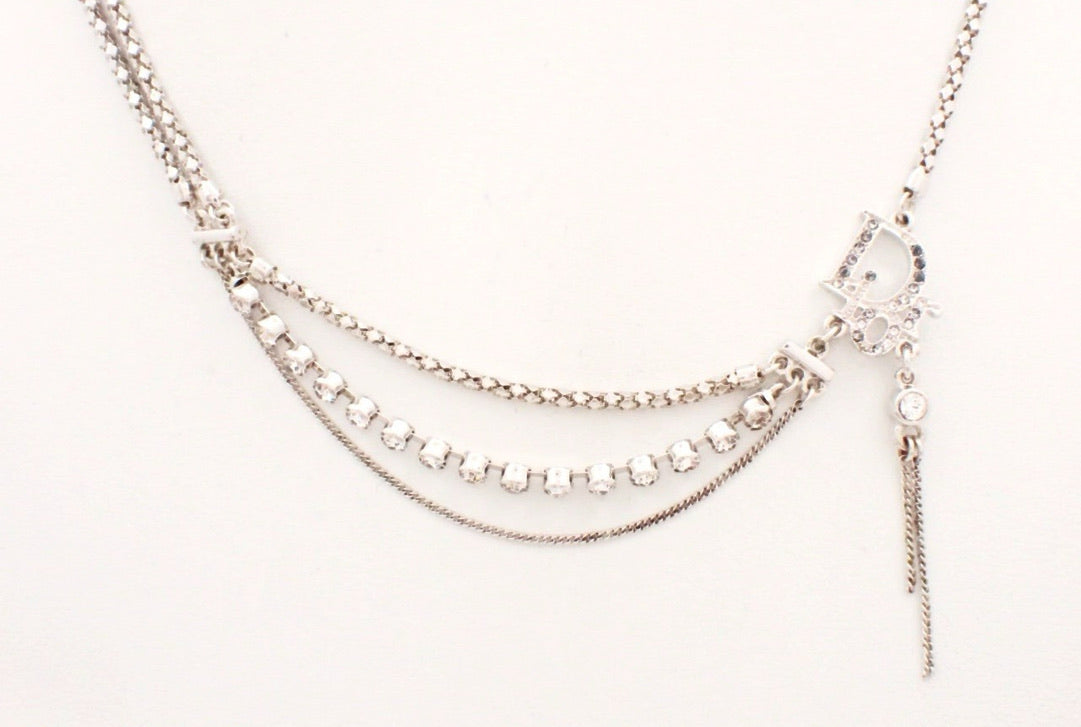 Dior Vintage 2010s Draped Crystal CD Statement Necklace