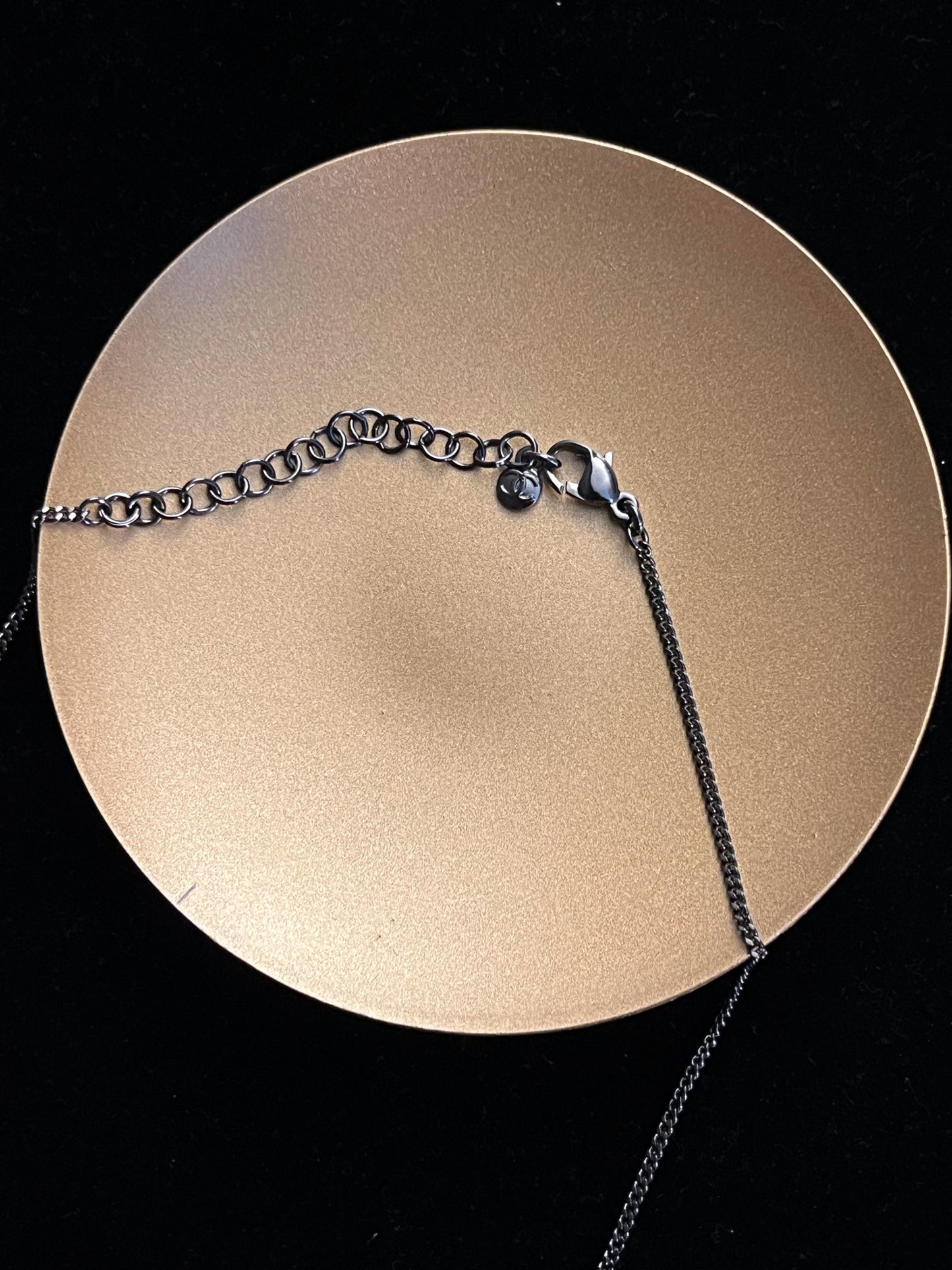 Chanel 2005 Black & Silver Double CC Wing Pendant Adjustable Necklace