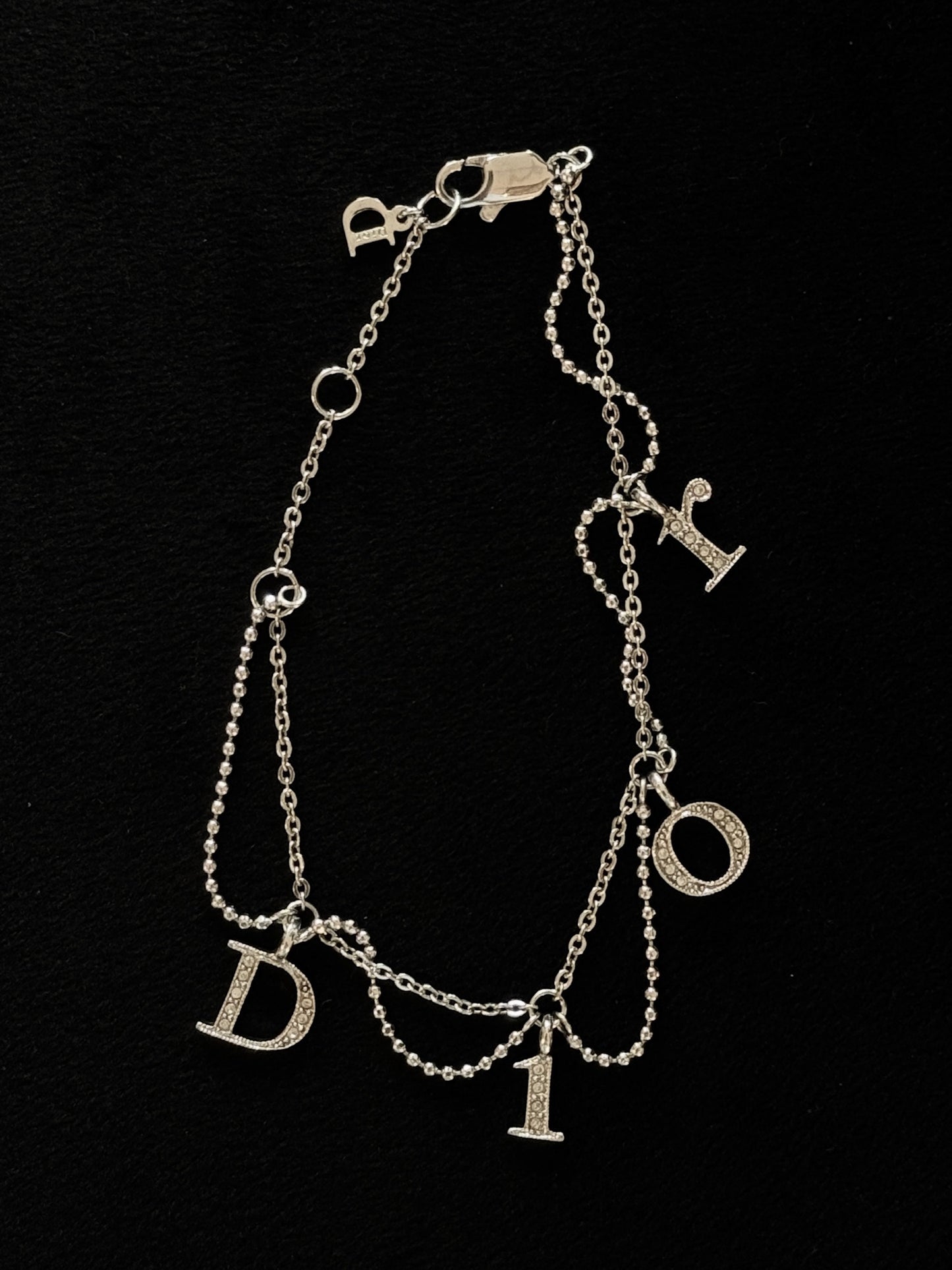 Christian Dior Crystal Logo Charm Bracelet