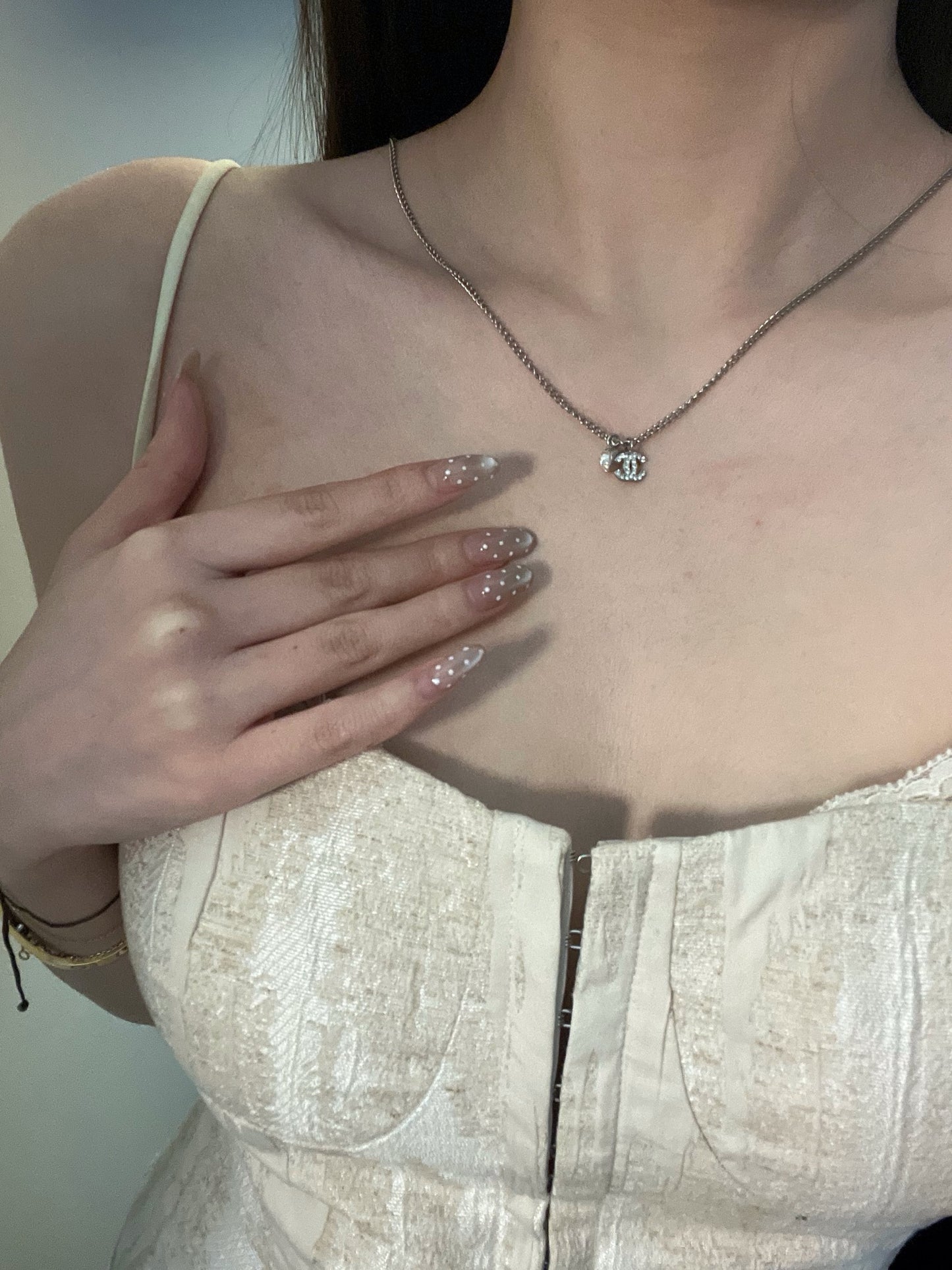 Chanel 2006 Crystal CC & Heart Charm Necklace