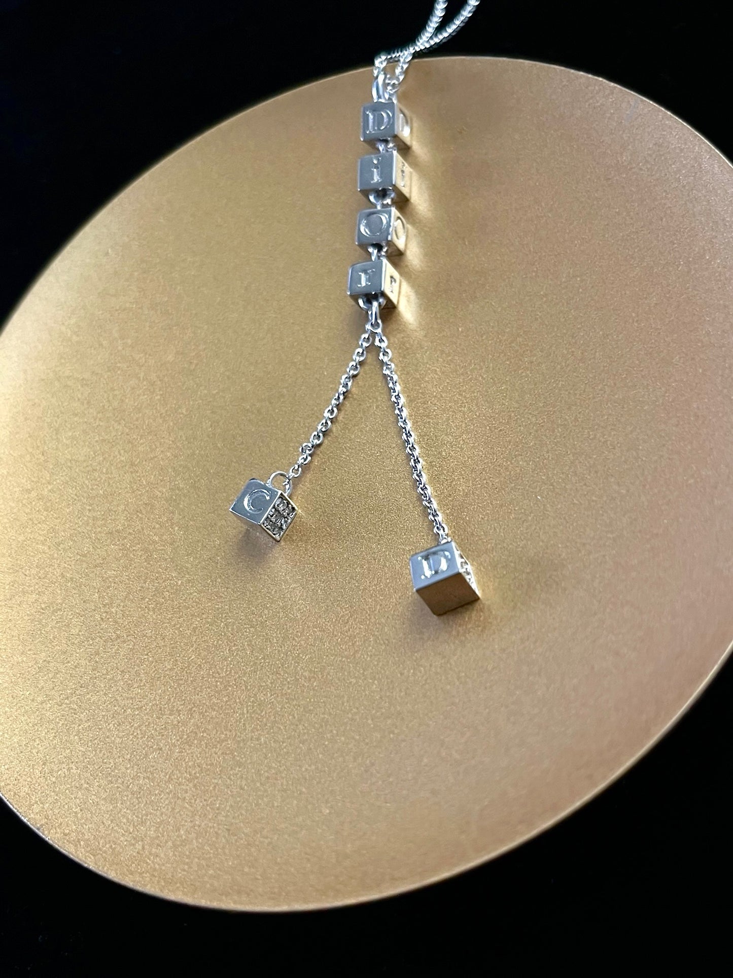 Dior Vintage Silver-Tone Geometric Crystal Tassel Necklace