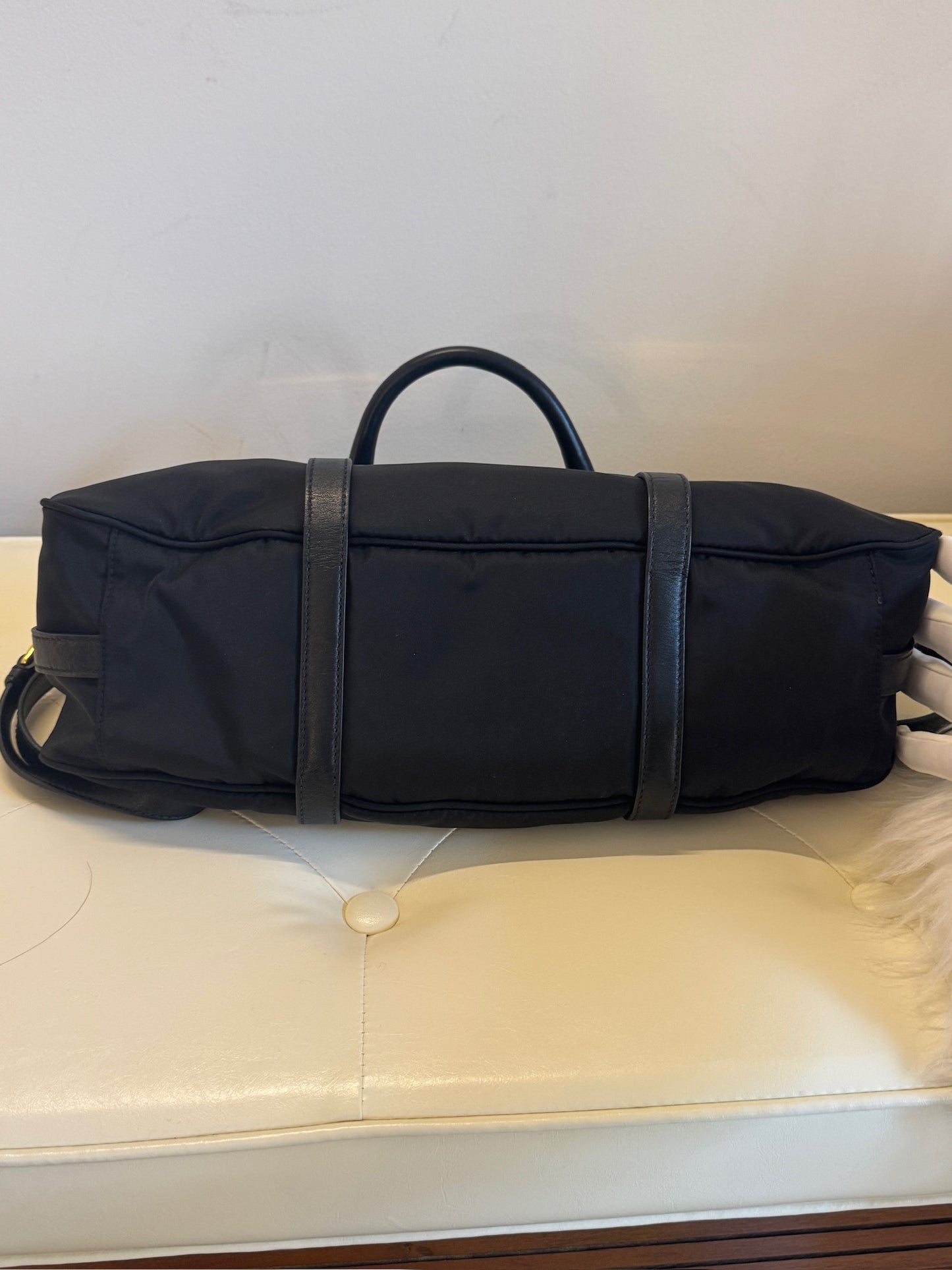 Prada Tessuto Leather and Nylon-Trim Handbag – Black