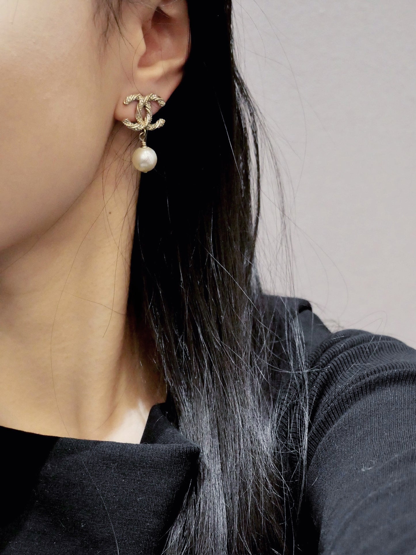 Chanel 2013 Champagne Gold Braided CC Pearl Drop Earrings