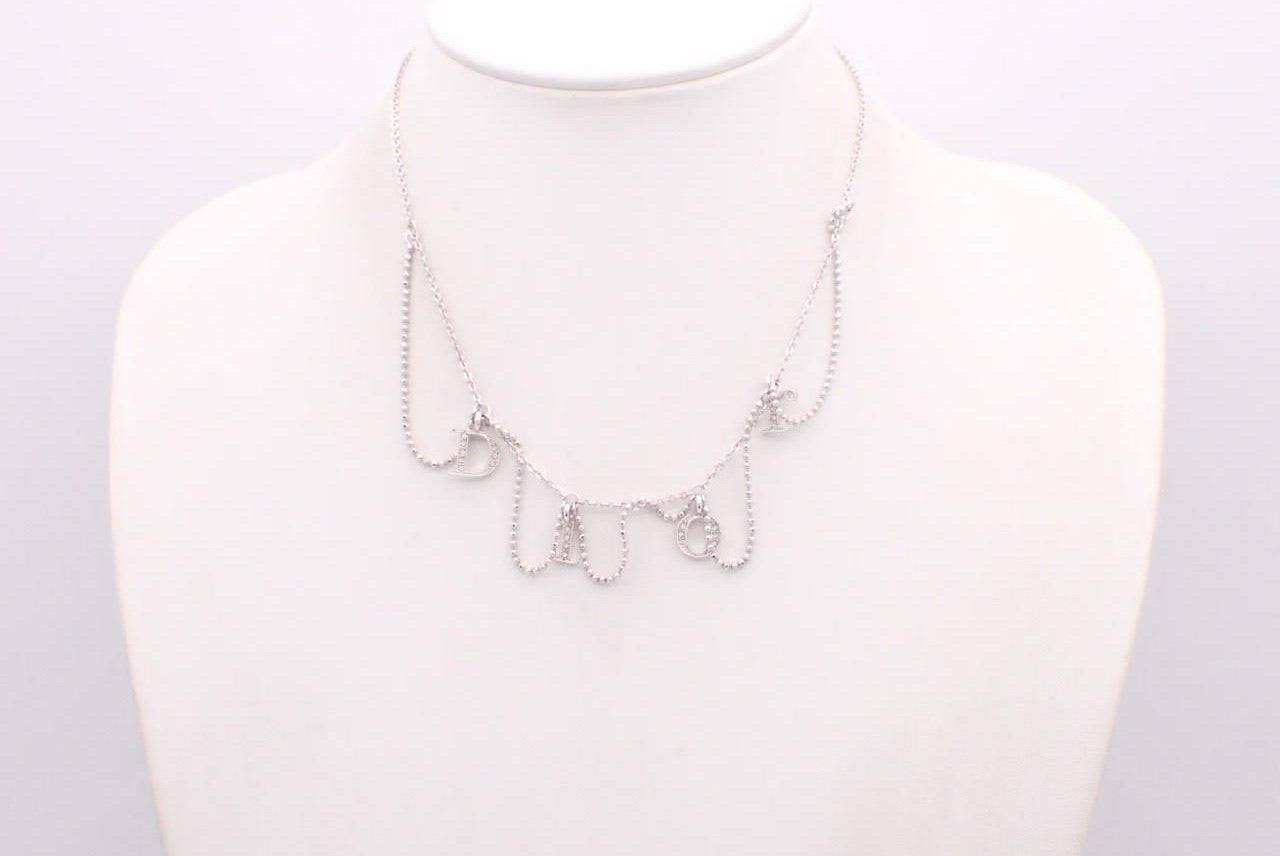 Dior Vintage Silver-Tone Crystal Letter Charm Choker