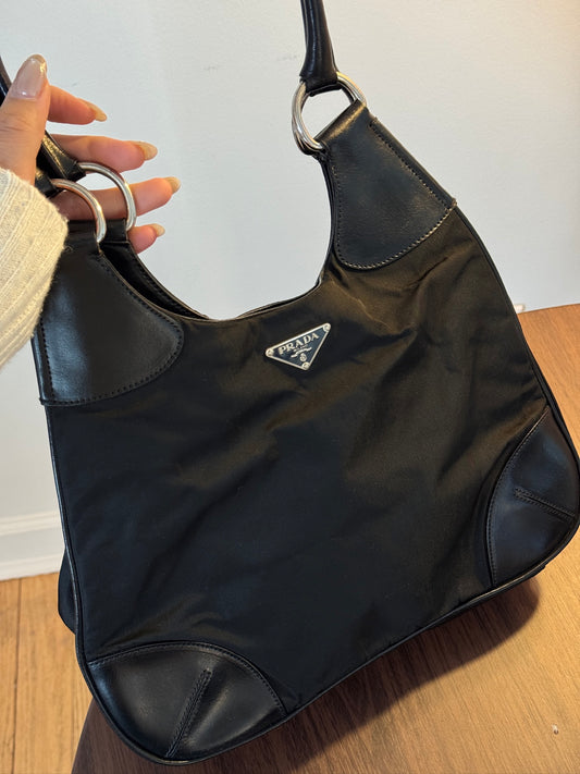 Prada Vintage Black Nylon Shoulder Bag (Classic Hobo)