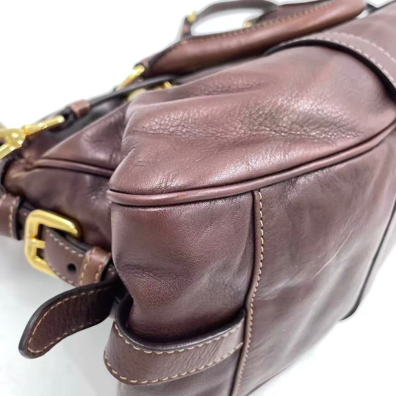 Prada Leather Top Handle Satchel – Dark Brown