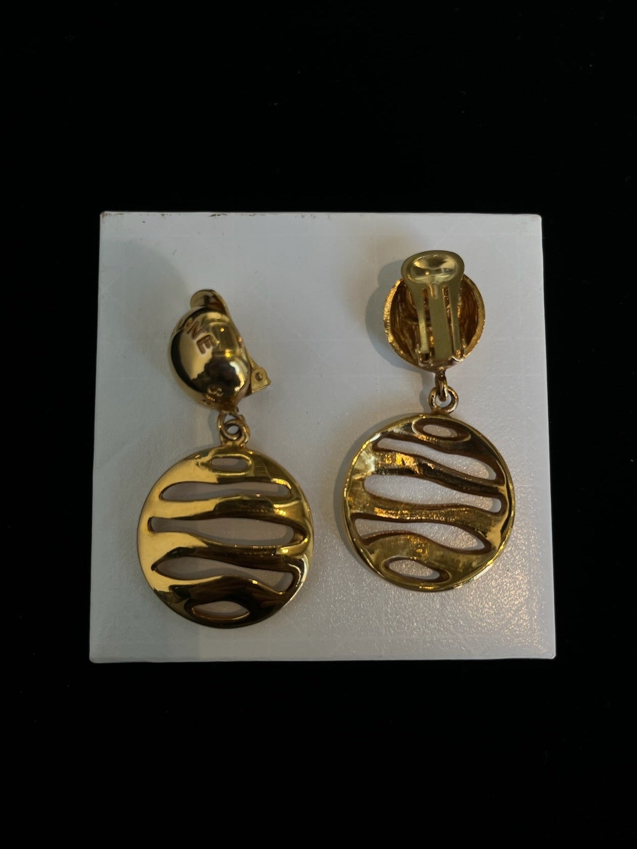 Celine Vintage Cutout Disc Drop Earrings (Gold Tone)