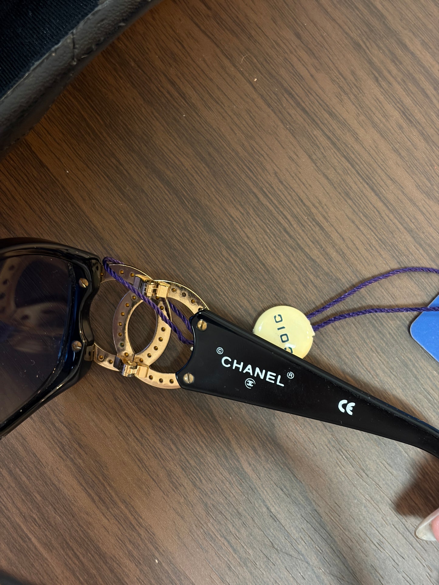 Chanel Gold Full Diamond CC Black sunglasses