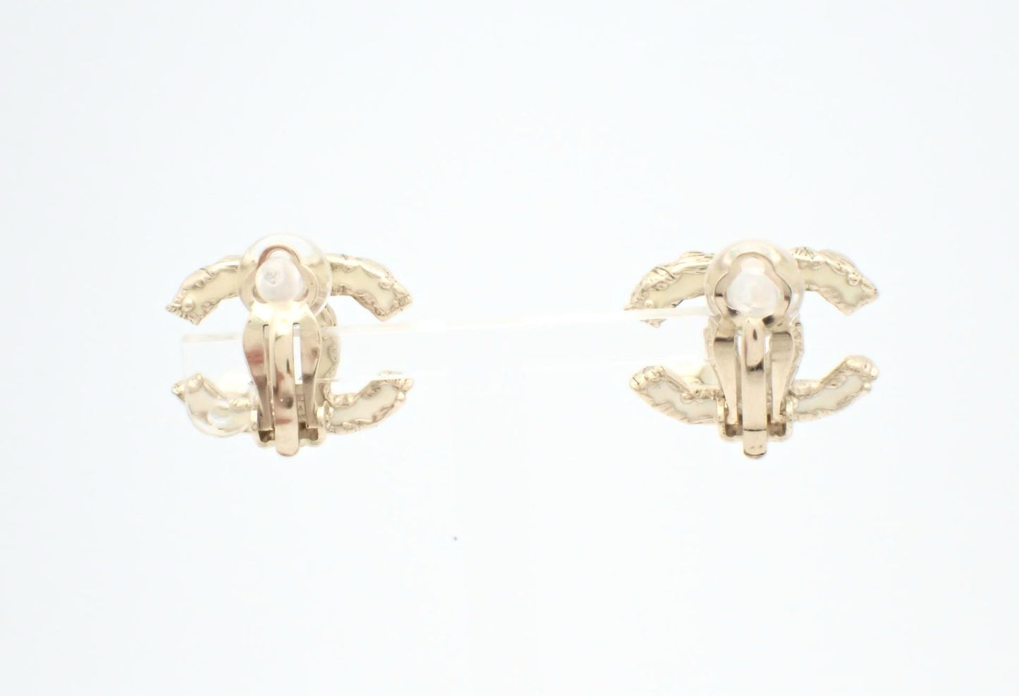 Chanel 2012 CC Camellia Ivory Enamel Clip-On Earrings