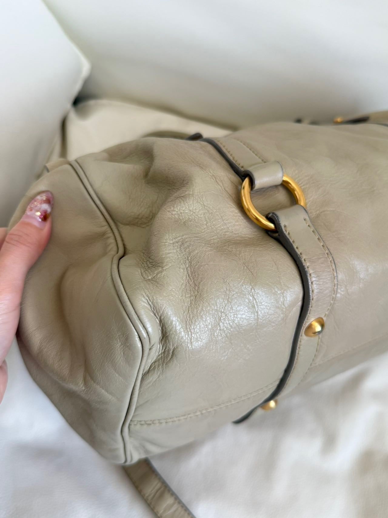 Miu Miu Vitello Lux Bow Satchel – Taupe Grey