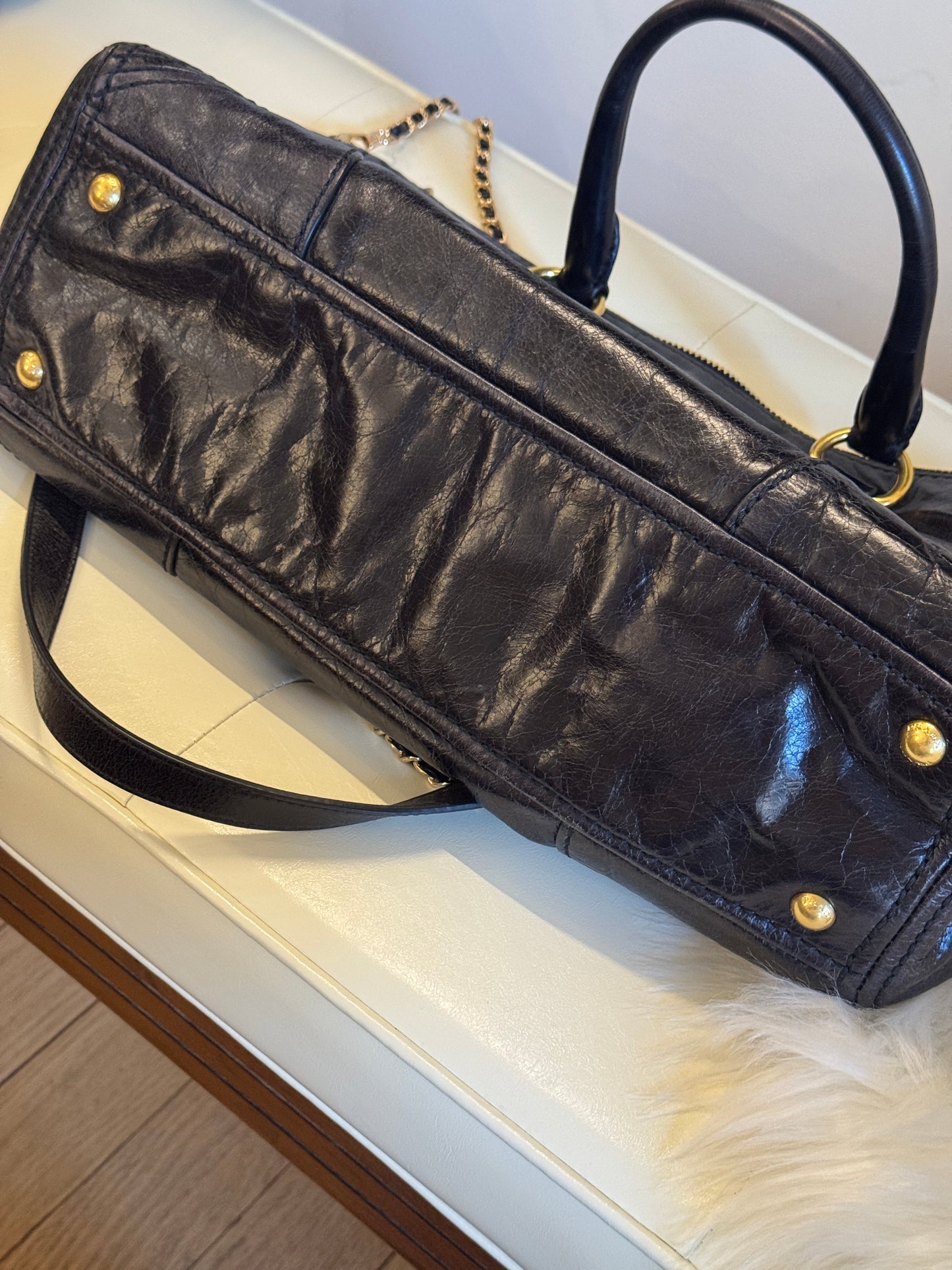 Prada Vitello Shine Leather Chain Large Tote Bag