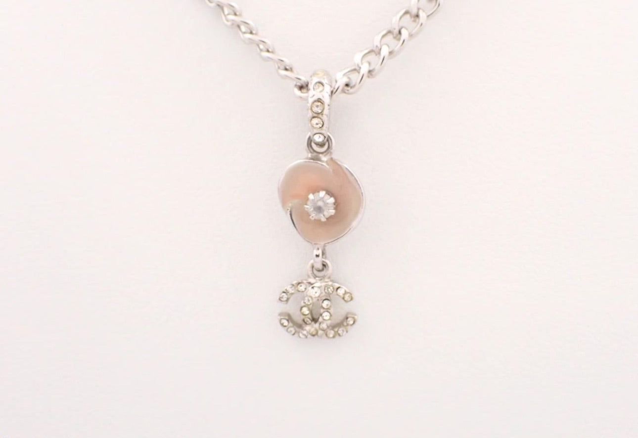 Chanel 2004 Crystal CC Charm Necklace – Silver Tone