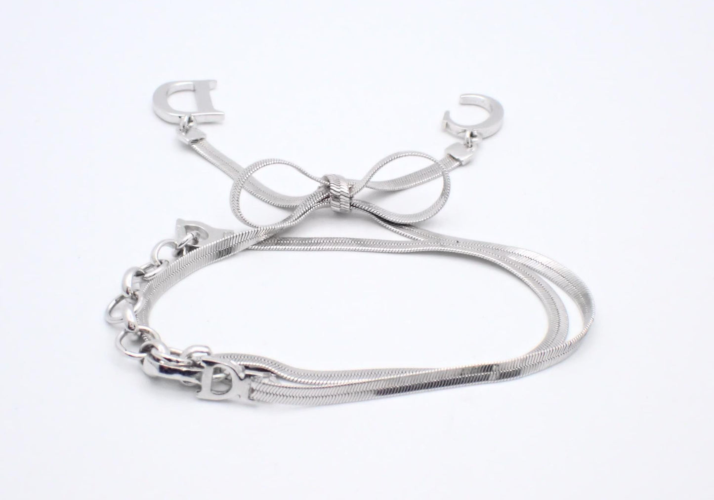 Dior Vintage Y2K Titanium-Silver Bow Snake Chain necklace