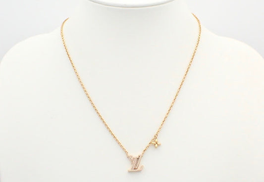 Louis Vuitton Crystal LV Pendant Necklace (Gold Tone)