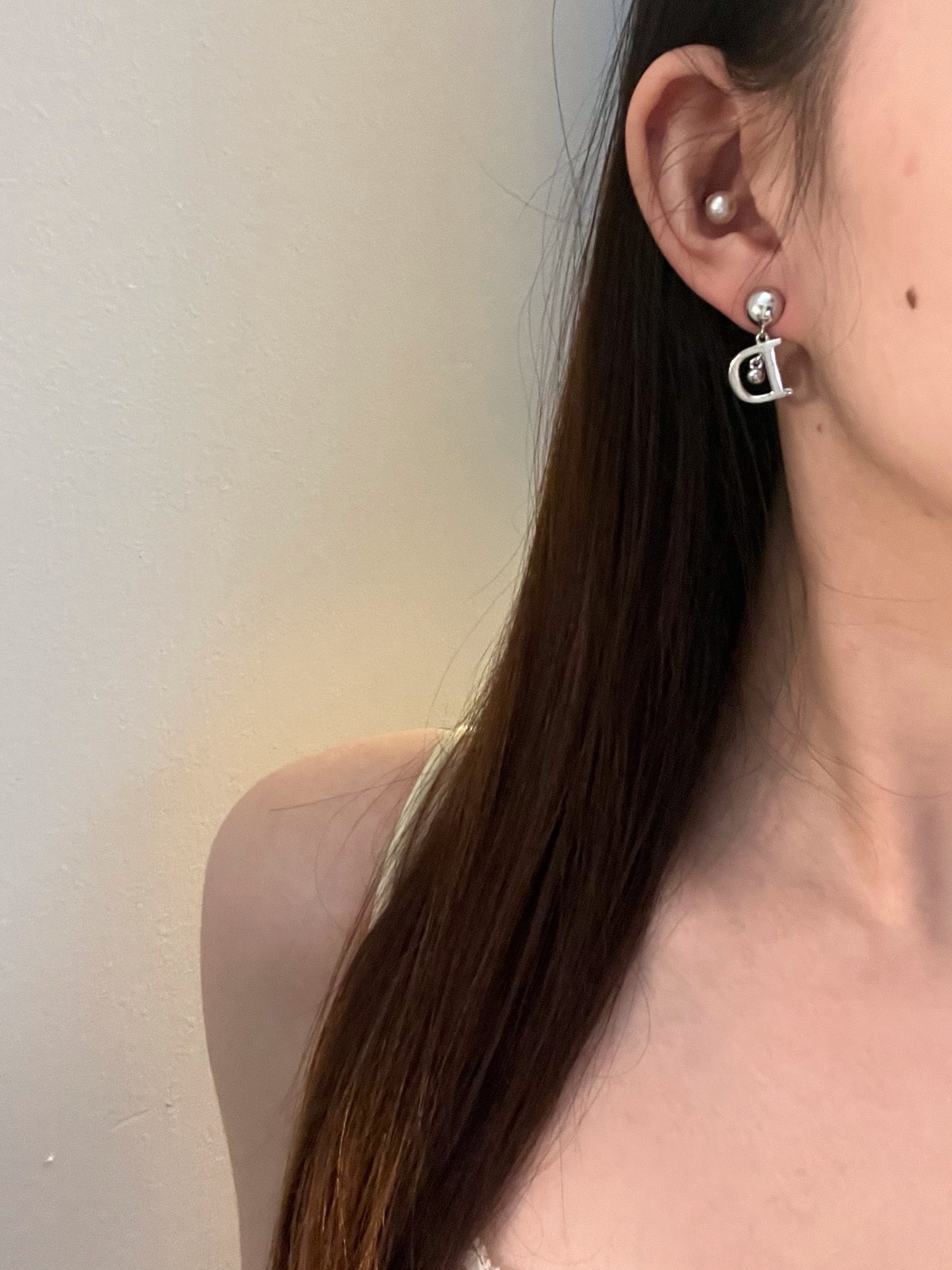 Vintage Dior Silver “D” Logo Drop Earrings