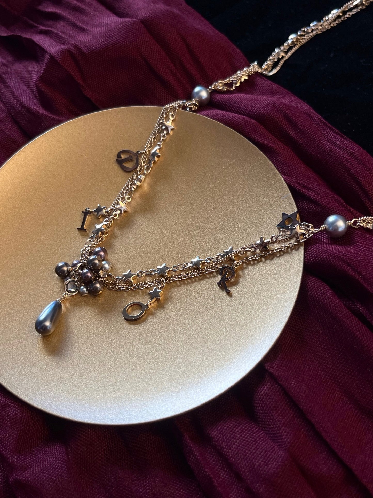 Vintage Dior Purple Pearl Starfall Double-Layer Necklace