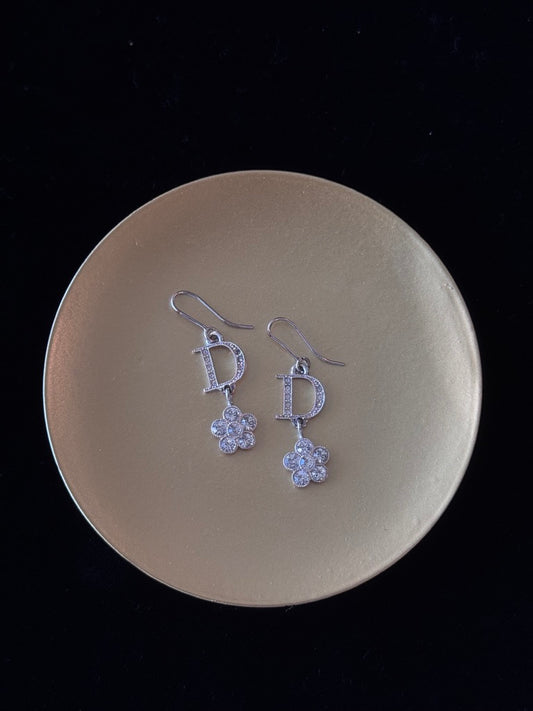 Dior Vintage Crystal "D" & Clover Drop Earrings