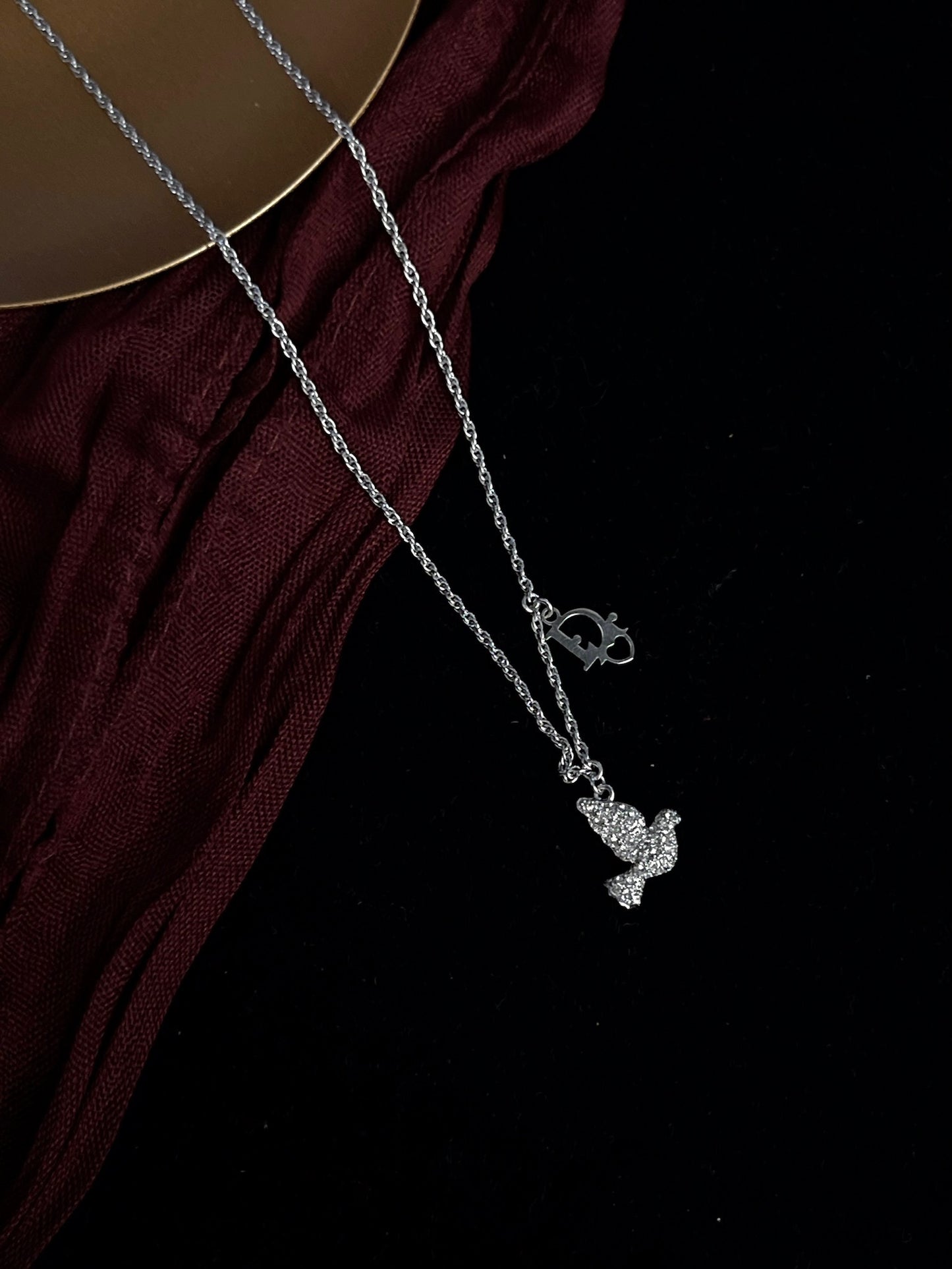 Vintage Dior Silver Crystal Dove Necklace