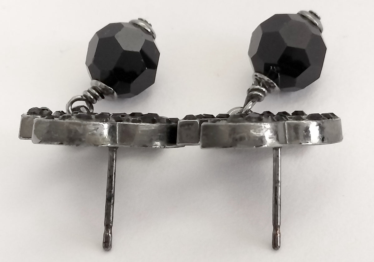Chanel All Black Crystal CC Drop Earrings