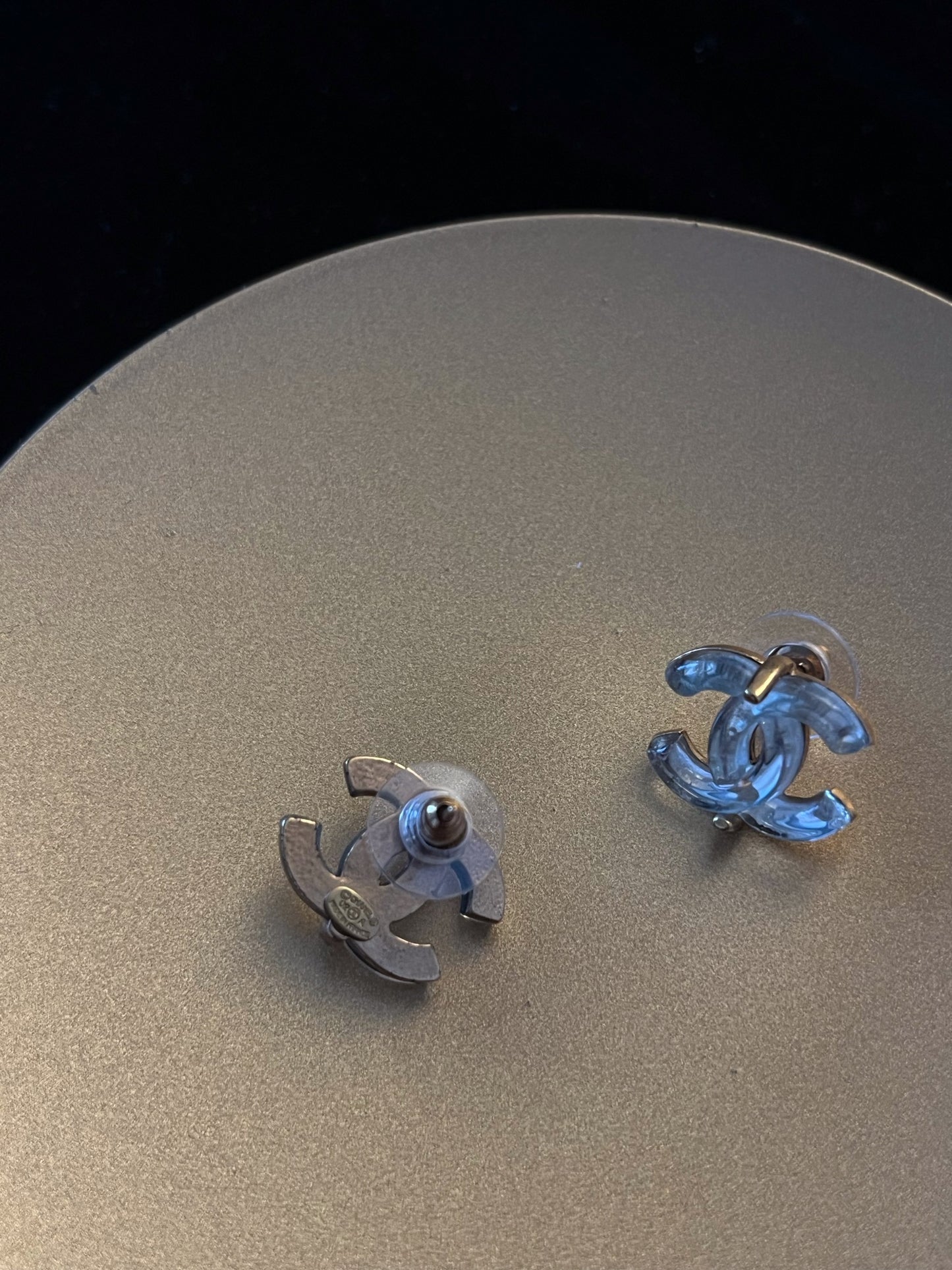 Chanel 2002 Transparent CC Plated Gold Stud Earrings
