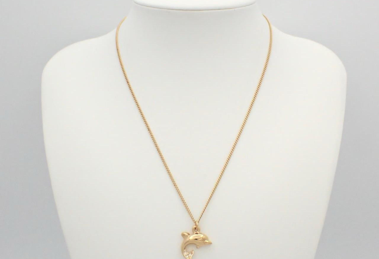 Dior Gold-Tone Crystal Dolphin Pendant Necklace