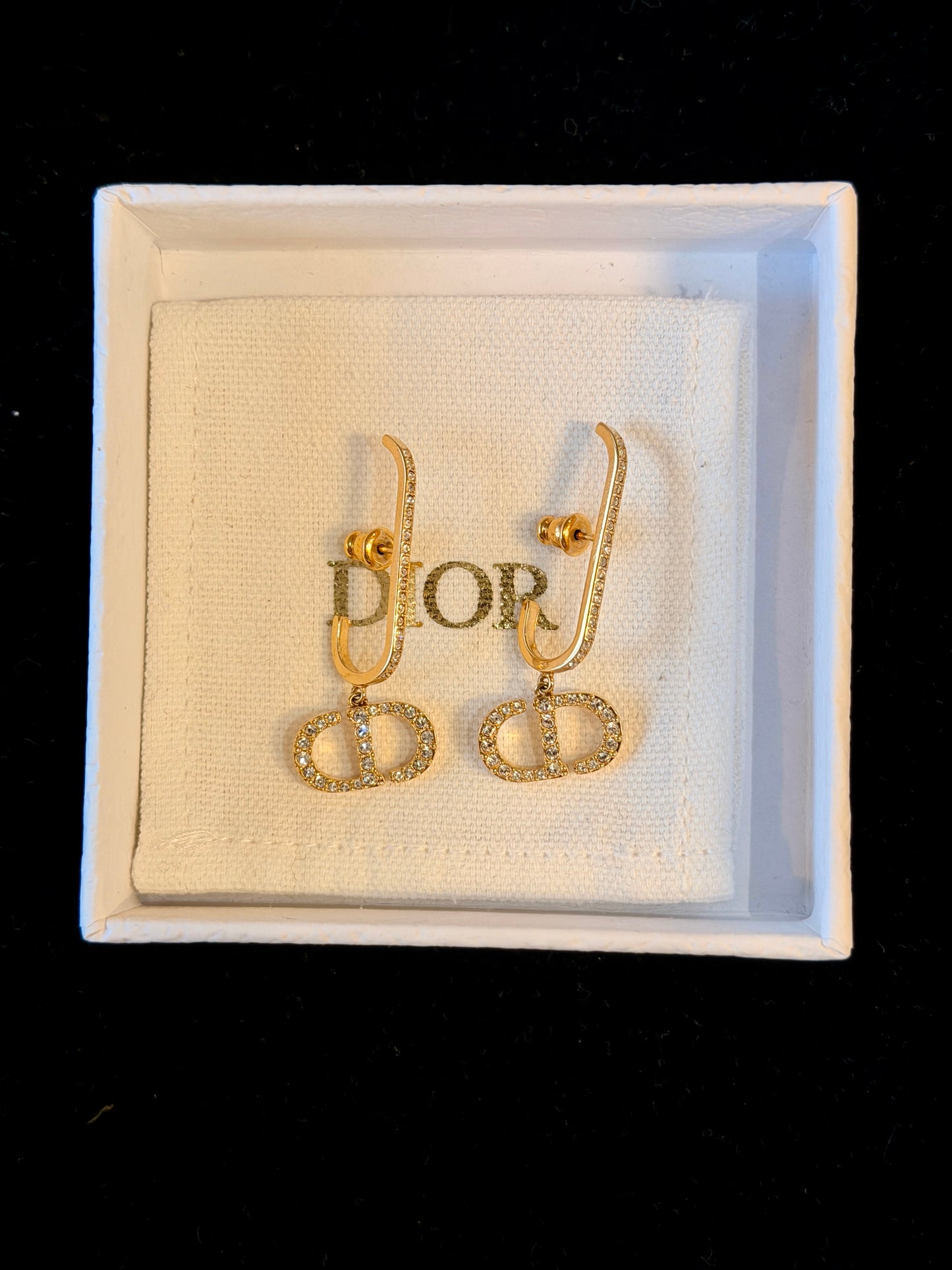 HOLD* Christian Dior "Crystal Arc" Rhinestone-Embellished CD Drop Earrings