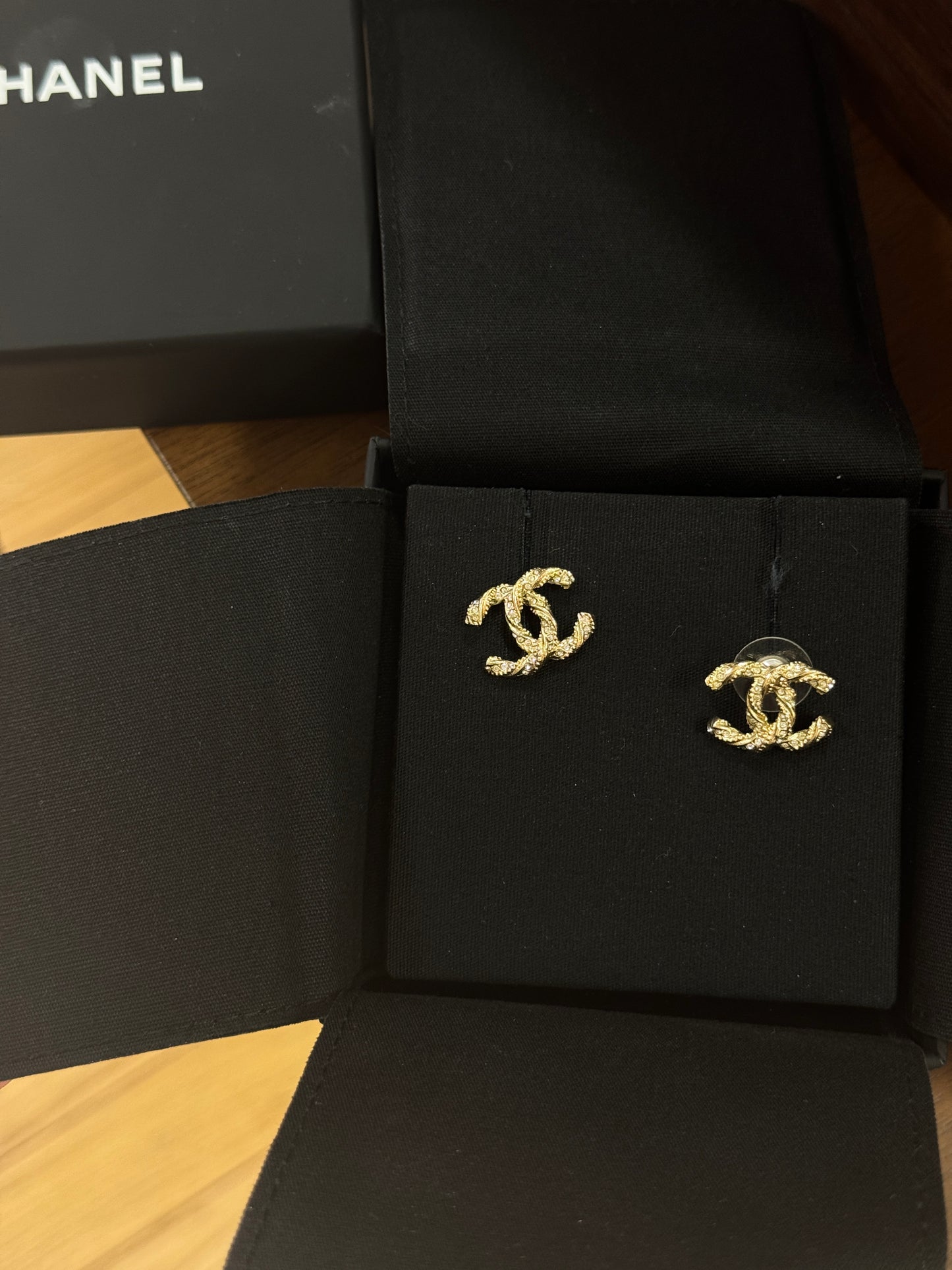 Chanel Gold-Tone Crystal CC Stud Earrings